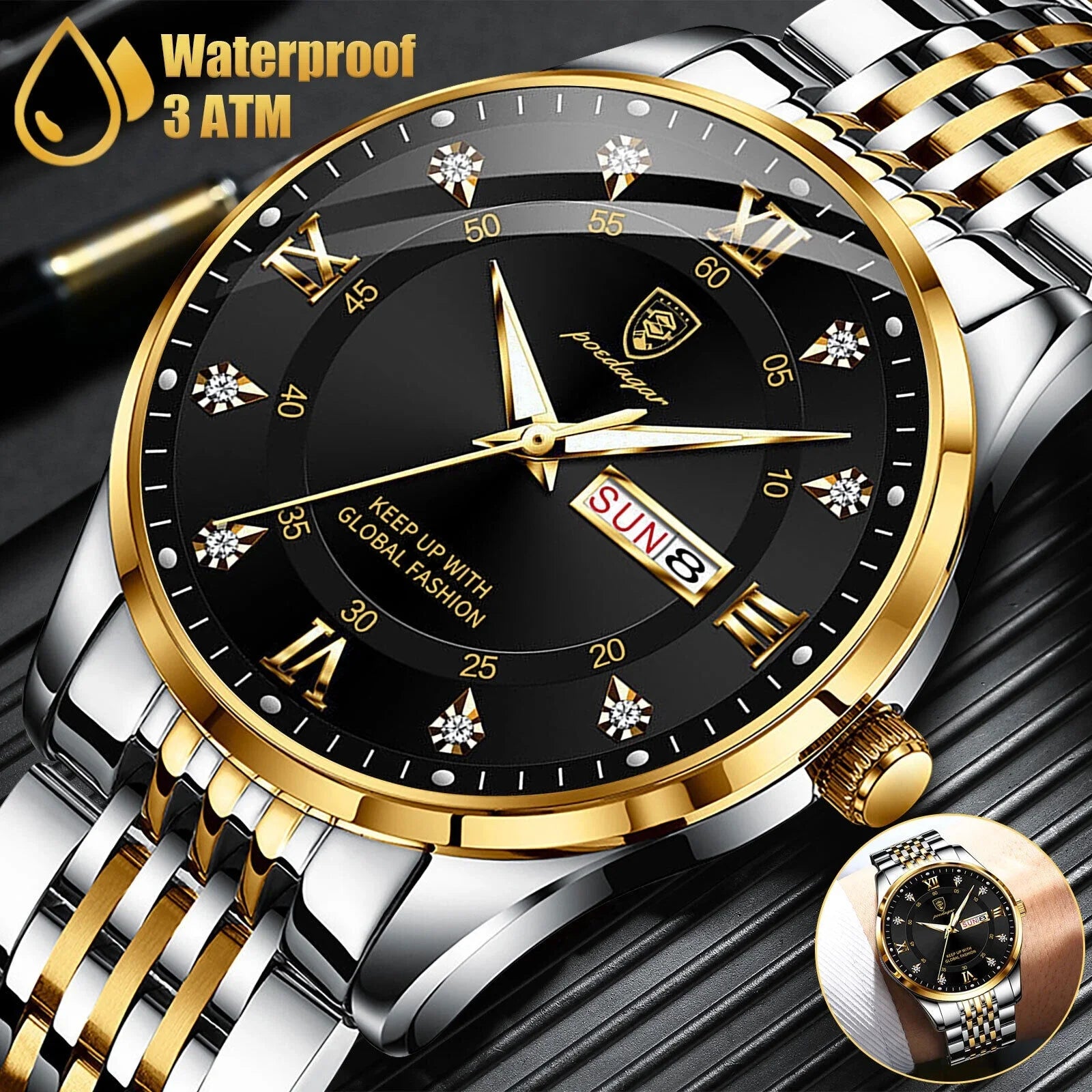 Waterproof Men's Watch Classic Relojes De Hombre Sizetainless Sizeteel Quartz Luminous