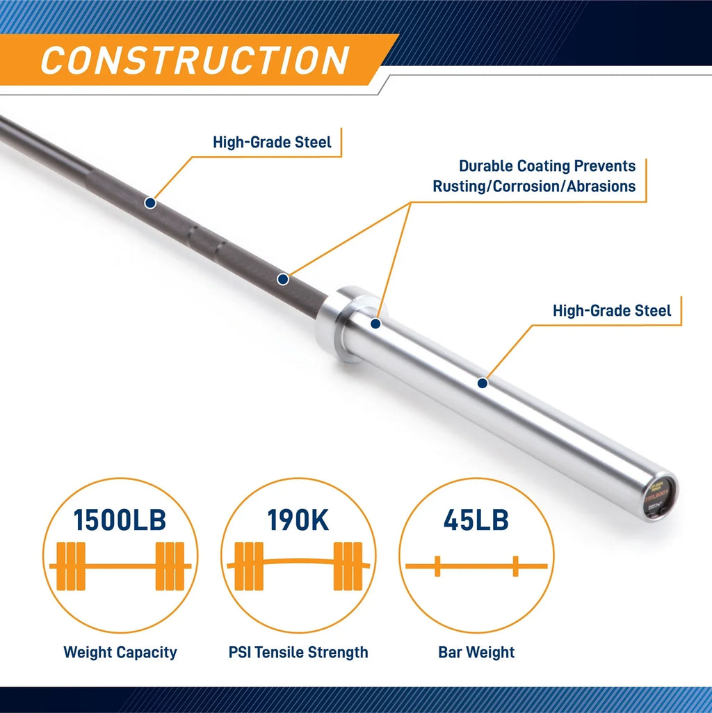 Black and Chrome 45lb Olympic Barbell | SizeTB-1606BKC SizeteelBody