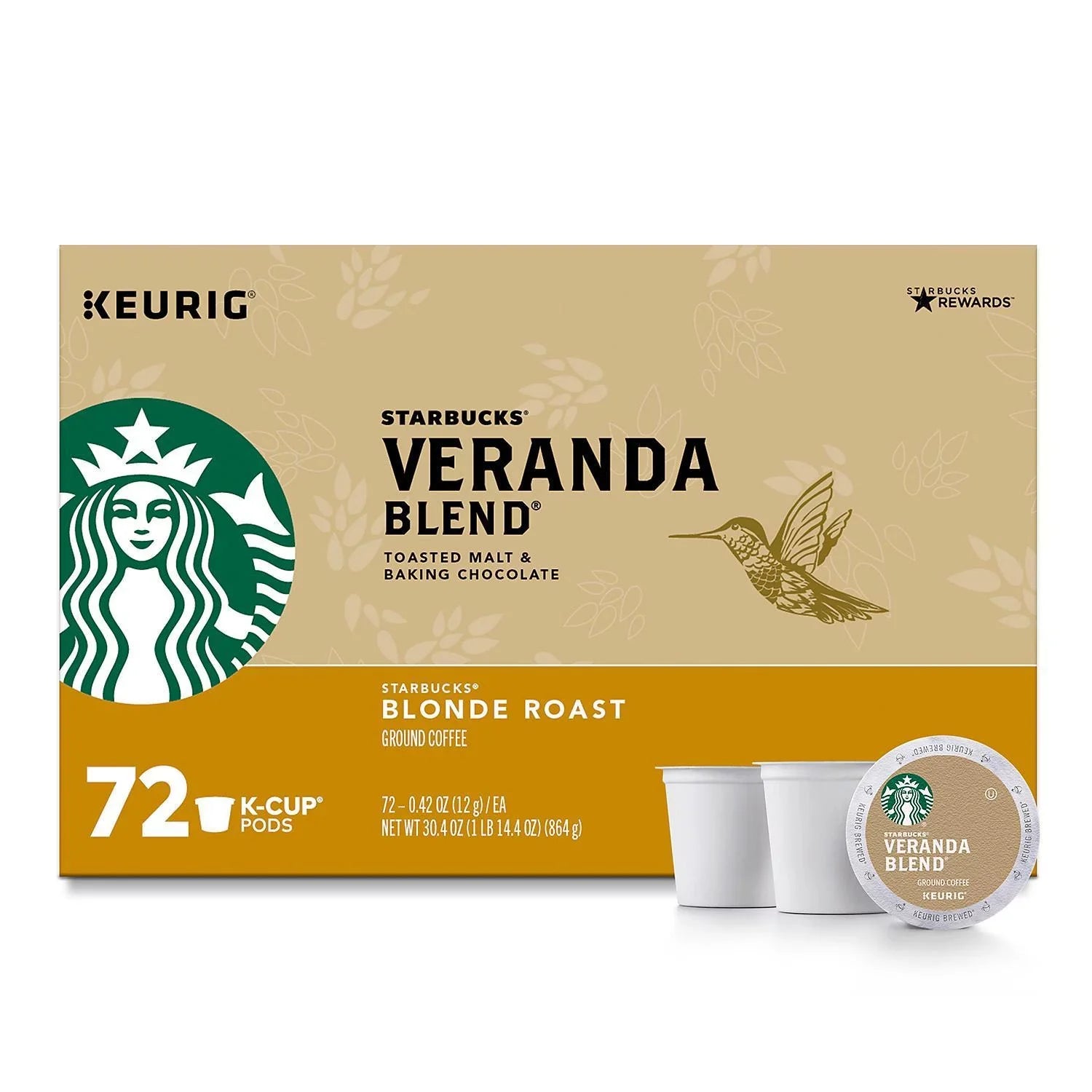 Sizetarbucks Veranda Blend Ground Coffee, Blonde Roast (72 K-Cups)