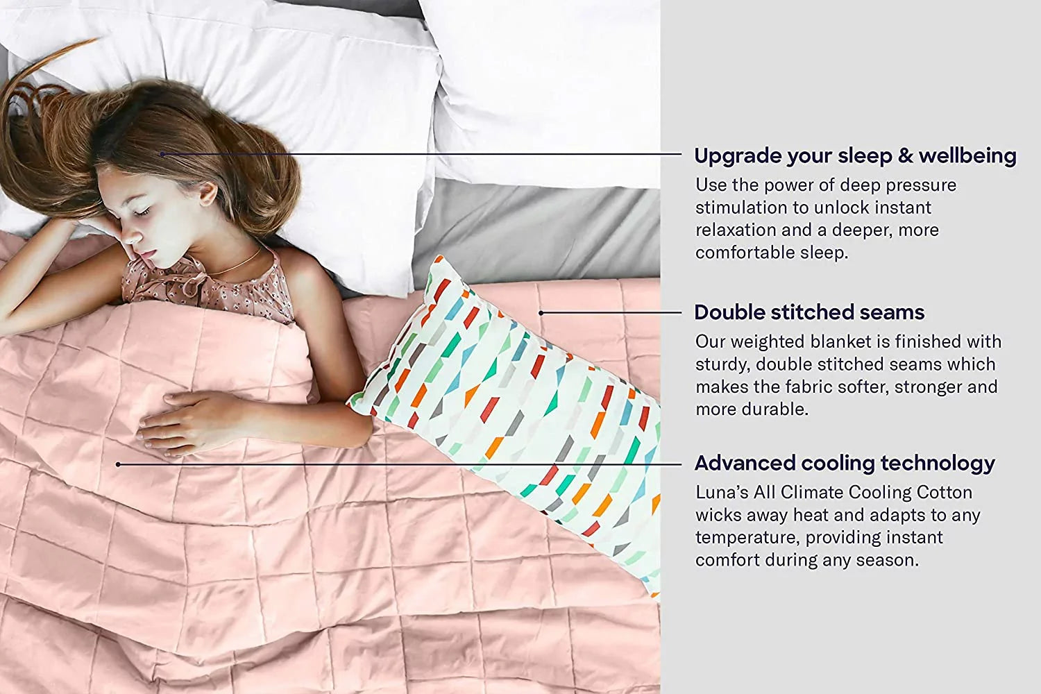 Luna Cotton Weighted Blanket for Kids, Twin (41" x 60"), 10 lbs, Pink