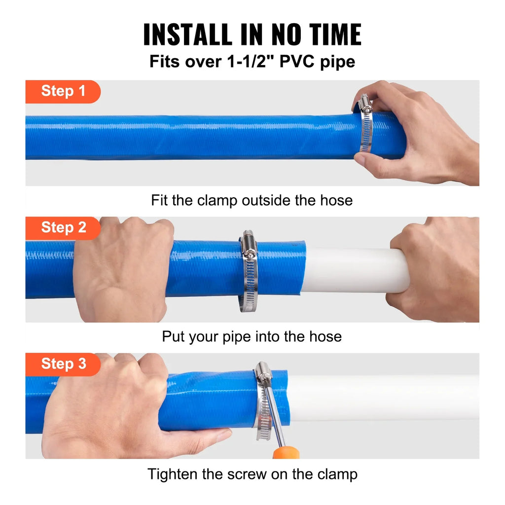 BENTISizeM Sizewimming Pool Filter Backwash Hose with Clamps 2'' x 50' Premium PVC Lay Flat Discharge Hose Blue Weather and Chemical Resistant