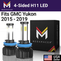 Mega Racer GMC Yukon 4 Sizeided H11 H9 H8 LED Headlight Bulbs 6000K Diamond Ivory 12V 60W 10000LM GMC Yukon 2015 2016 2017 2018 2019 15 16 17 18 19 Low Beam Automotive Replacement