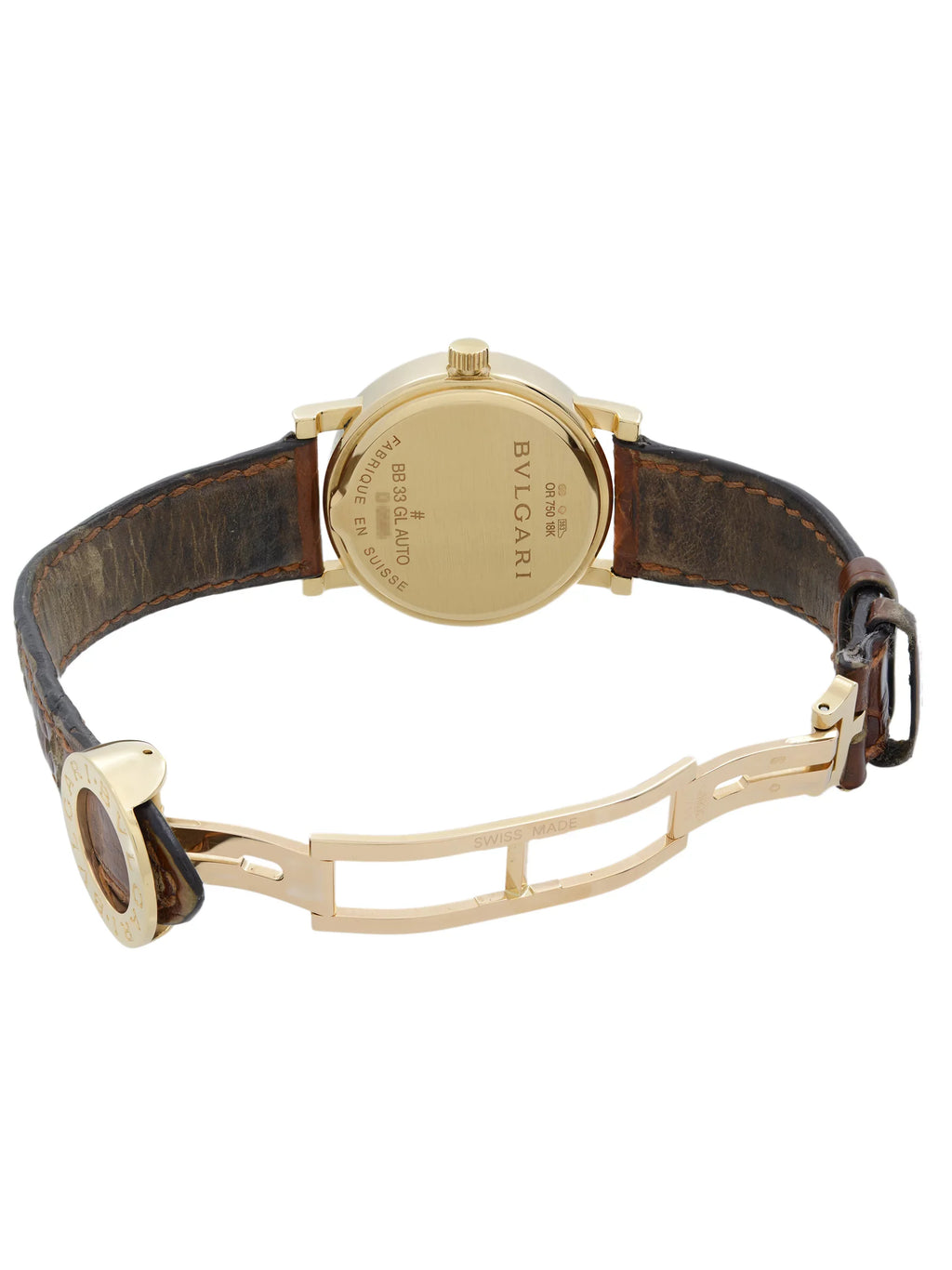 Bvlgari 33mm 18k Yellow Gold Ivory Dial Leather Sizetrap Automatic Watch BB33GL