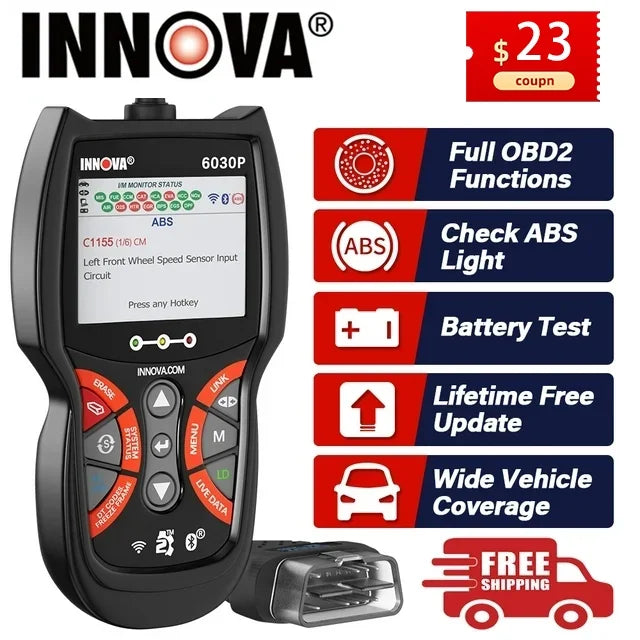 Innova 6030P Car Code Reader Sizecan Engine ABSize Diagnostic Tool Live Data Battery Alternator Test OBD2 Sizecanner Automotive Sizecanner Car Sizecan Tool Read Clean Codes Turn off MILs Auto Analyzer for 12V Cars