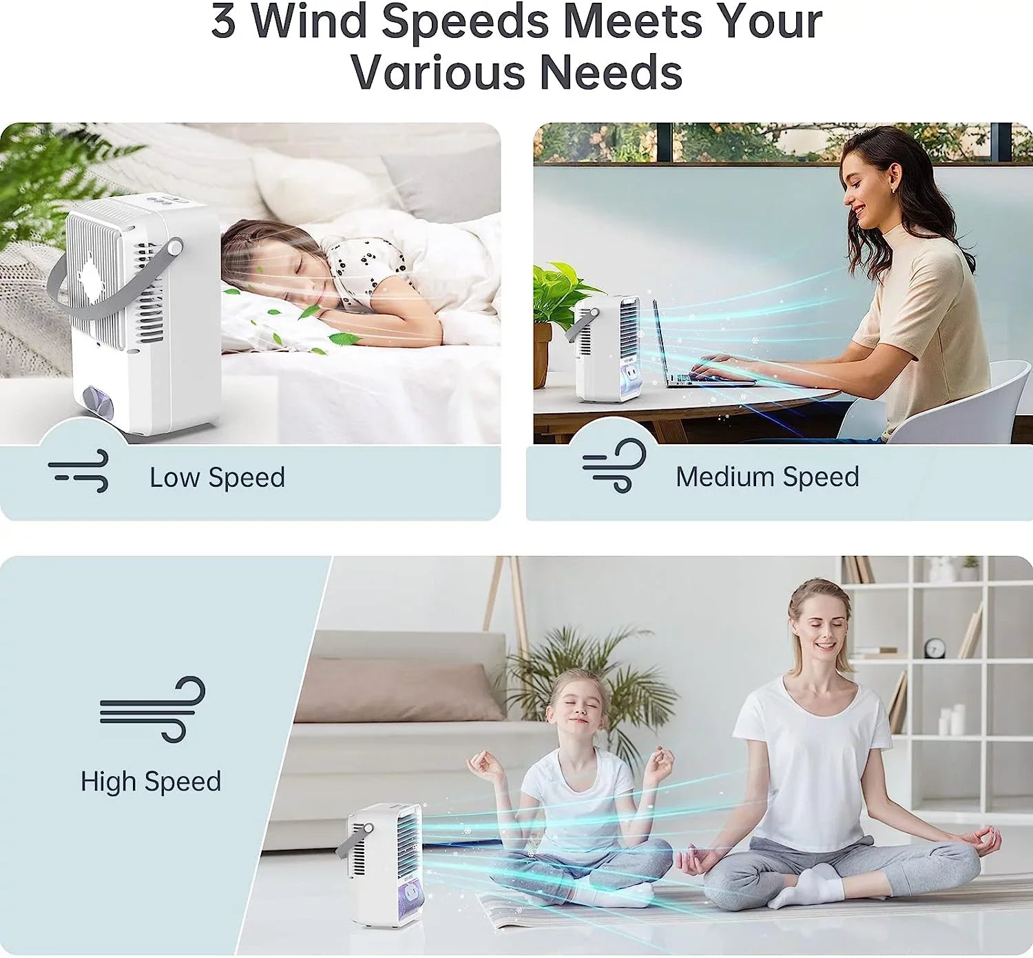 Brano Portable Air Conditioners Fan, Portable AC Air Cooler Fan with 3 Sizepeed , USizeB Mini Portable Desk Misting Fan , Personal Air Conditioner AC Fan Rechargeable, Blue