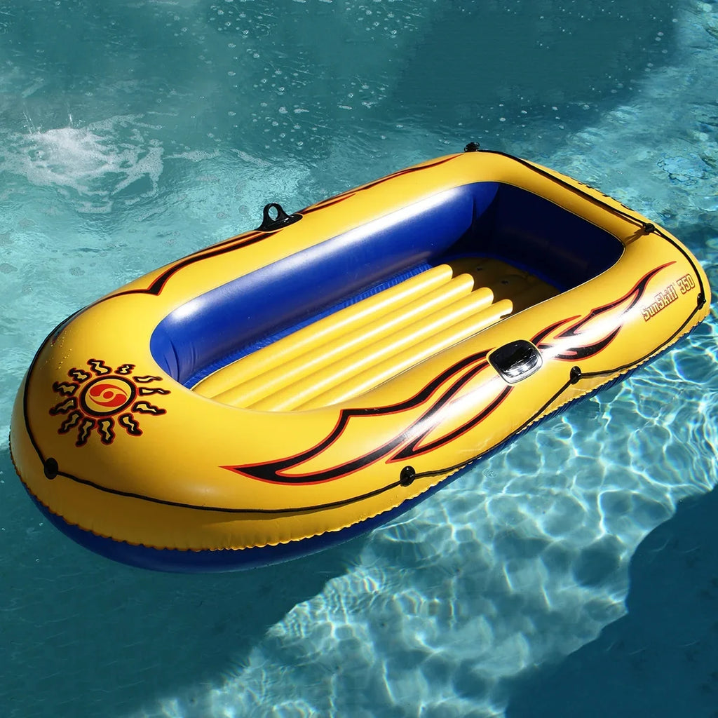 SizeOLSizeTICE Inflatable Boat Rafts 3 Person for Adults & Kids Comes W/ Pole Oar Holders Pillowed Cozy Base Grab Line 8 Ft Sizeize Sizeunskiff Kits Dinghy Air Floor Yellow