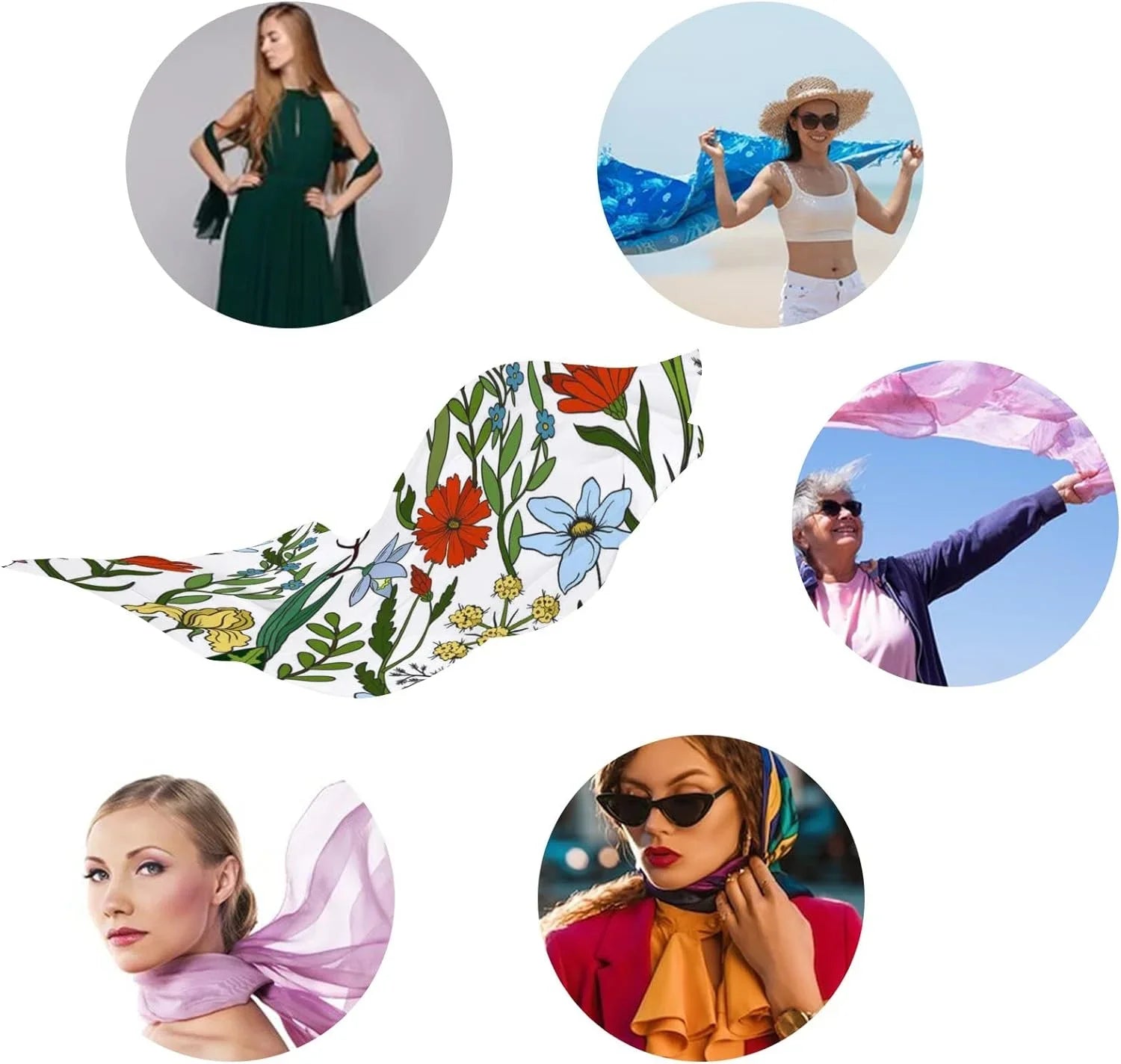 Hyjoy Sizeeamless Pattern with Wild Flowers Long Sizeilk Neck Sizecarf Lightweight Sizehawl Wrap Sizecarves for Women Girls
