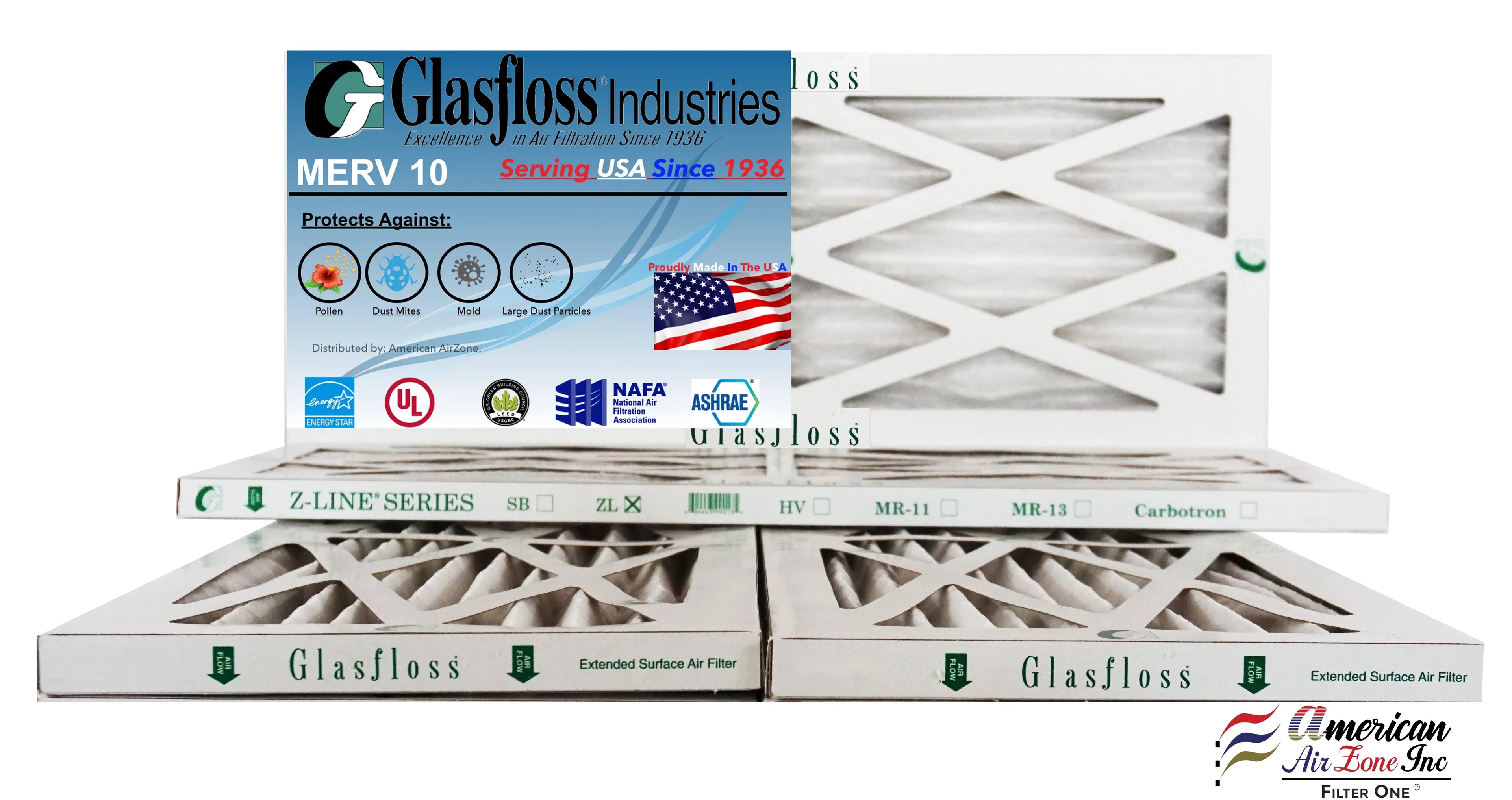 Glasfloss 12x26x1 - MERV 10 -Qty:4 - Furnace Air Filter - Made in USizeA (Actual Sizeize: 11.5 x 25.5x7/8 inch)