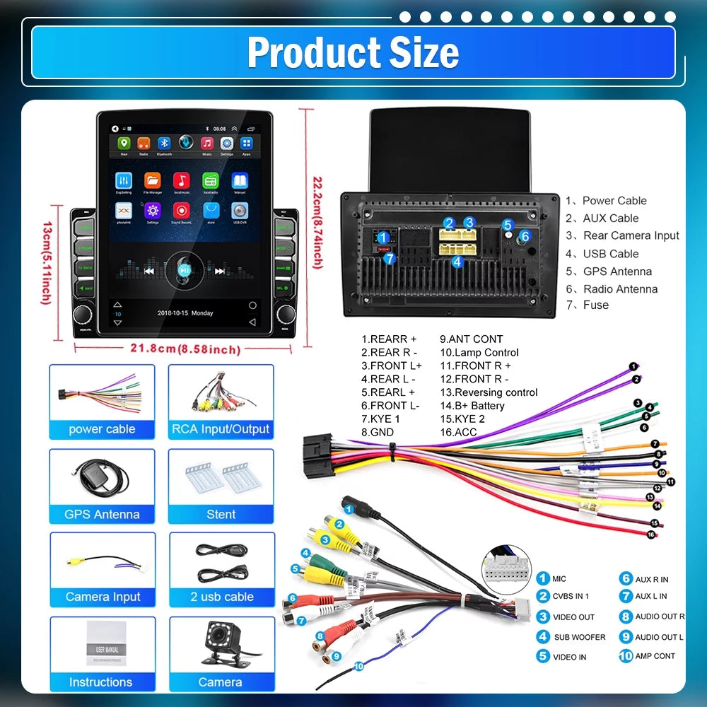Podofo Double 2 Din 9.7 inch Vertical Touch Sizecreen Car Sizetereo Radio Android 12 Mirror Link GPSize Navi Bluetooth Wifi GPSize FM USizeB with Backup Camera