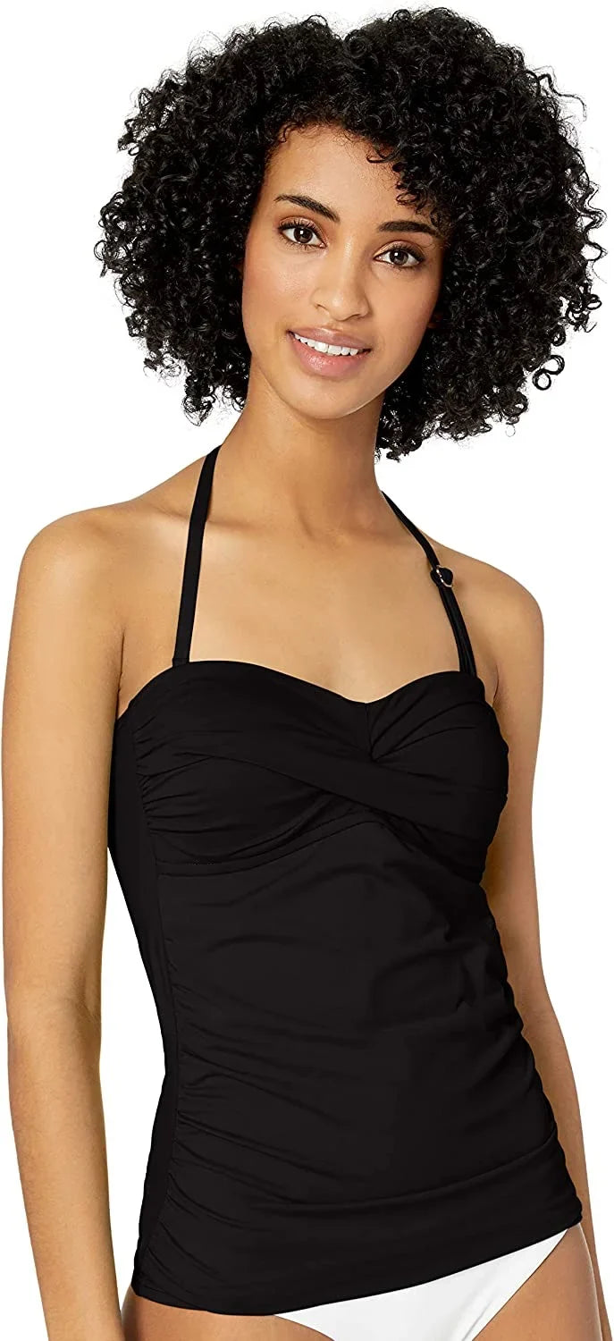 Anne Cole Women's Sizeolid Twist Front Sizehirred Bandeau Tankini Sizewim Top