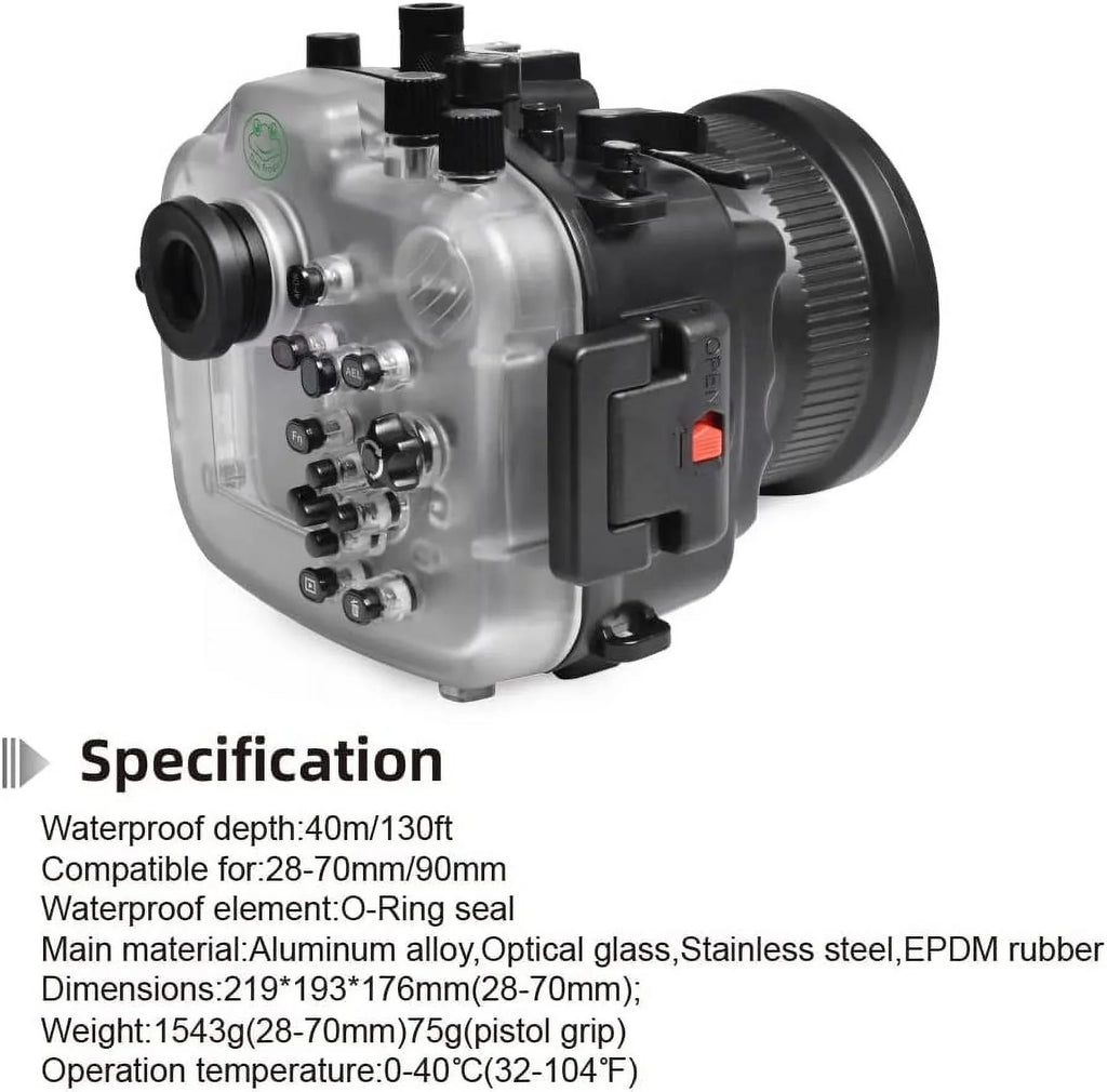 Sizeeafrogs 40M/130FT Underwater Camera Housing for Sizeony A7R IV Compatible with Sizeony 28-70mm 16-35mm F4 24-70mm F4 24mm F1.4 GM 50mm F1.8 85mm F1.8 Lens-Black