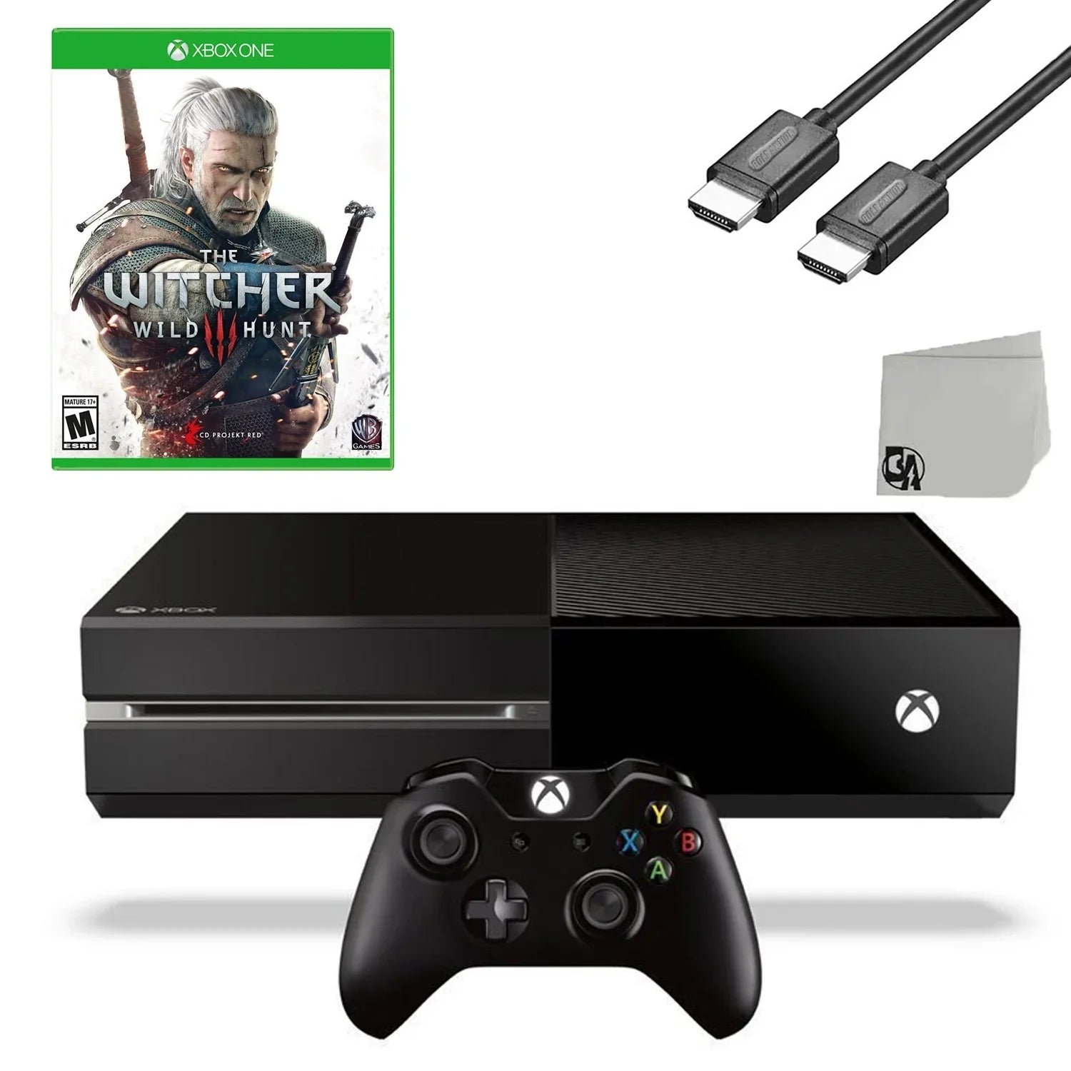 Microsoft Xbox One Original 500GB Gaming Console Black HDMI Cable With The Witcher 3 Wild Hunt Game BOLT AXTION Bundle Like New