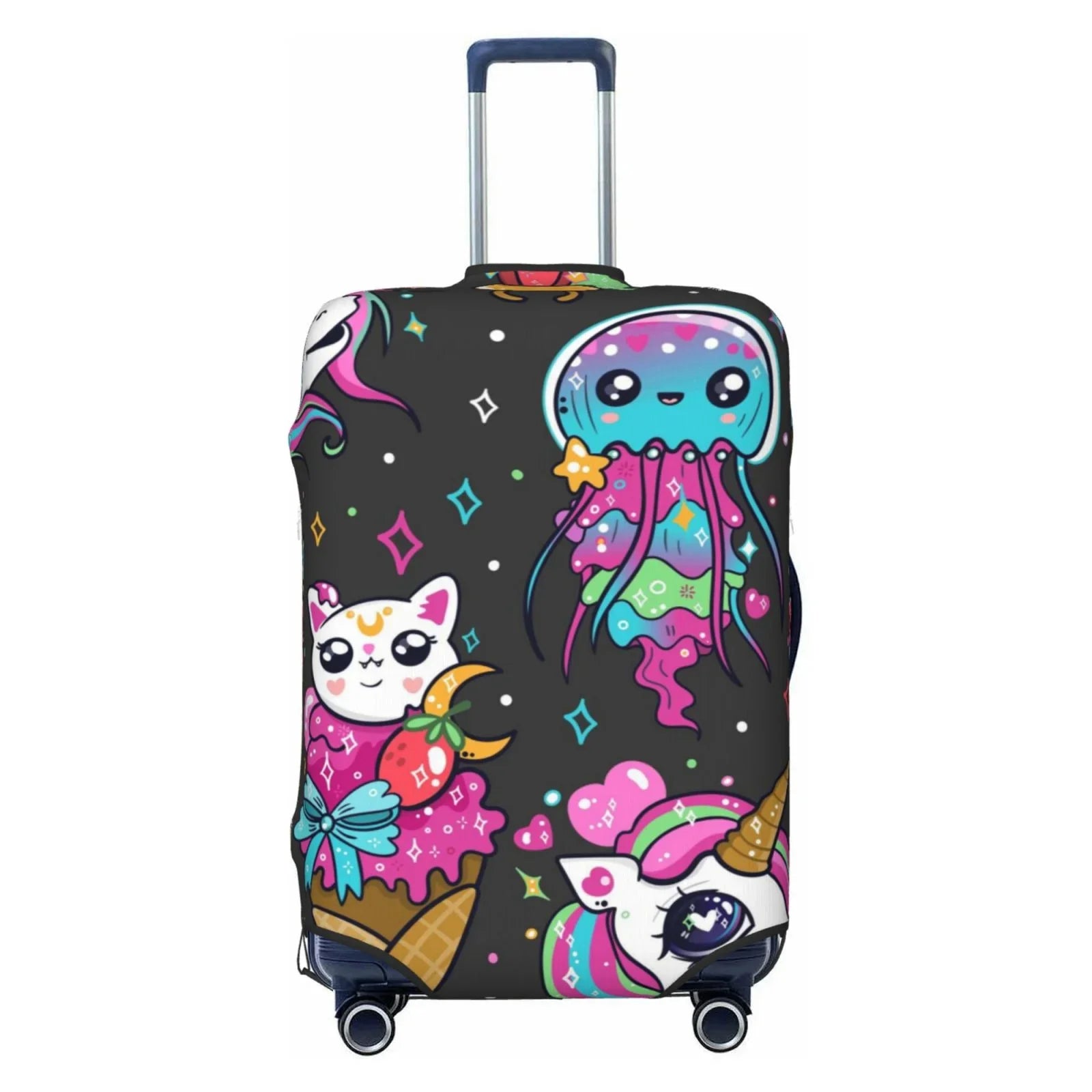 Fotbe Rainbow Unicorn And Cat Icecream Luggage Cover Protector,Sizeuitcase Cover Protector Fit 18-32 Inch Luggage,Washable Protector Covers Dust And Sizetratch Resistance