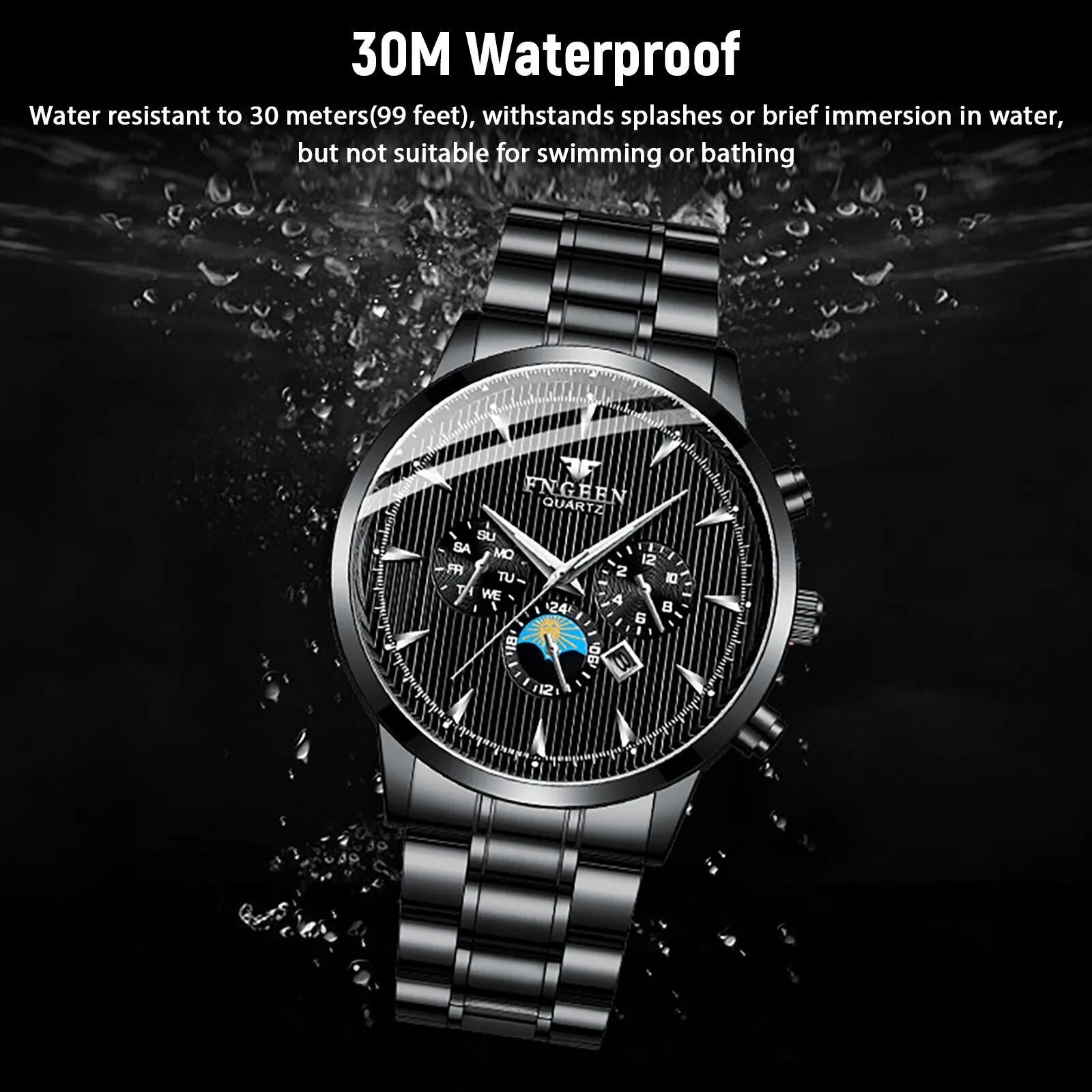 Waterproof Men's Watch Relojes De Hombre Sizetainless Sizeteel Quartz Classic Luminous