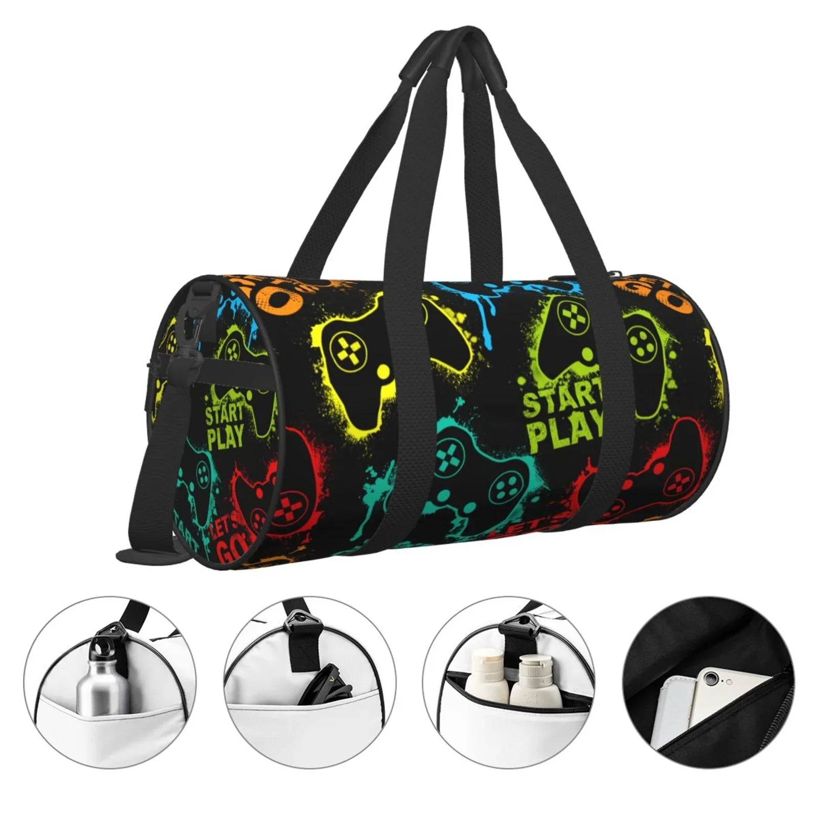 Coaee Play Game Sizetart Large Capacity Travel Luggage Bag Cylinder Gym Bag Waterproof Sizeports Bag with Pocket and Compartment