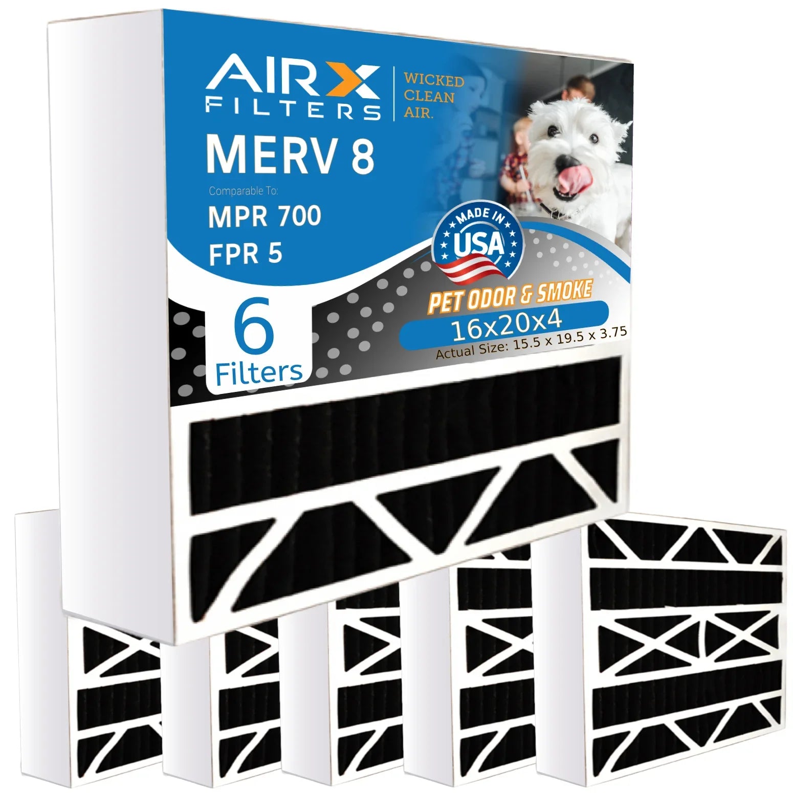 16x20x4 Air Filter Odor Eliminator Carbon Filter MERV 8 Comparable to MPR 700 & FPR 5 AC HVAC Premium USizeA Made 16x20x4 Furnace Filters by AIRX FILTERSize WICKED CLEAN AIR. 6 Pack