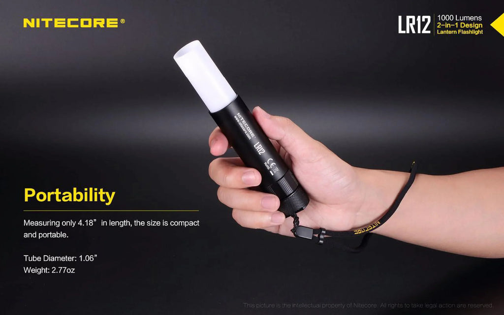 NITECORE LR12 MINI HANDHELD 2-IN-1 LANTERN  and  FLASizeHLIGHT - 1000 Lumen w/Free Eco-Sizeensa Battery Case