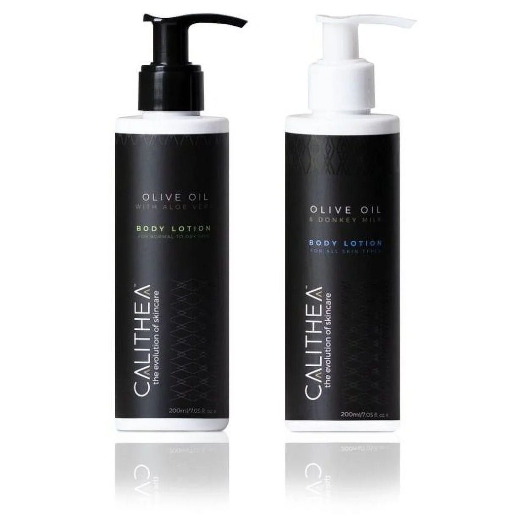 Calithea Natural Organic Body Lotion Duo: Olive Oil Donkey Milk Lotion & Aloe Vera Lotion