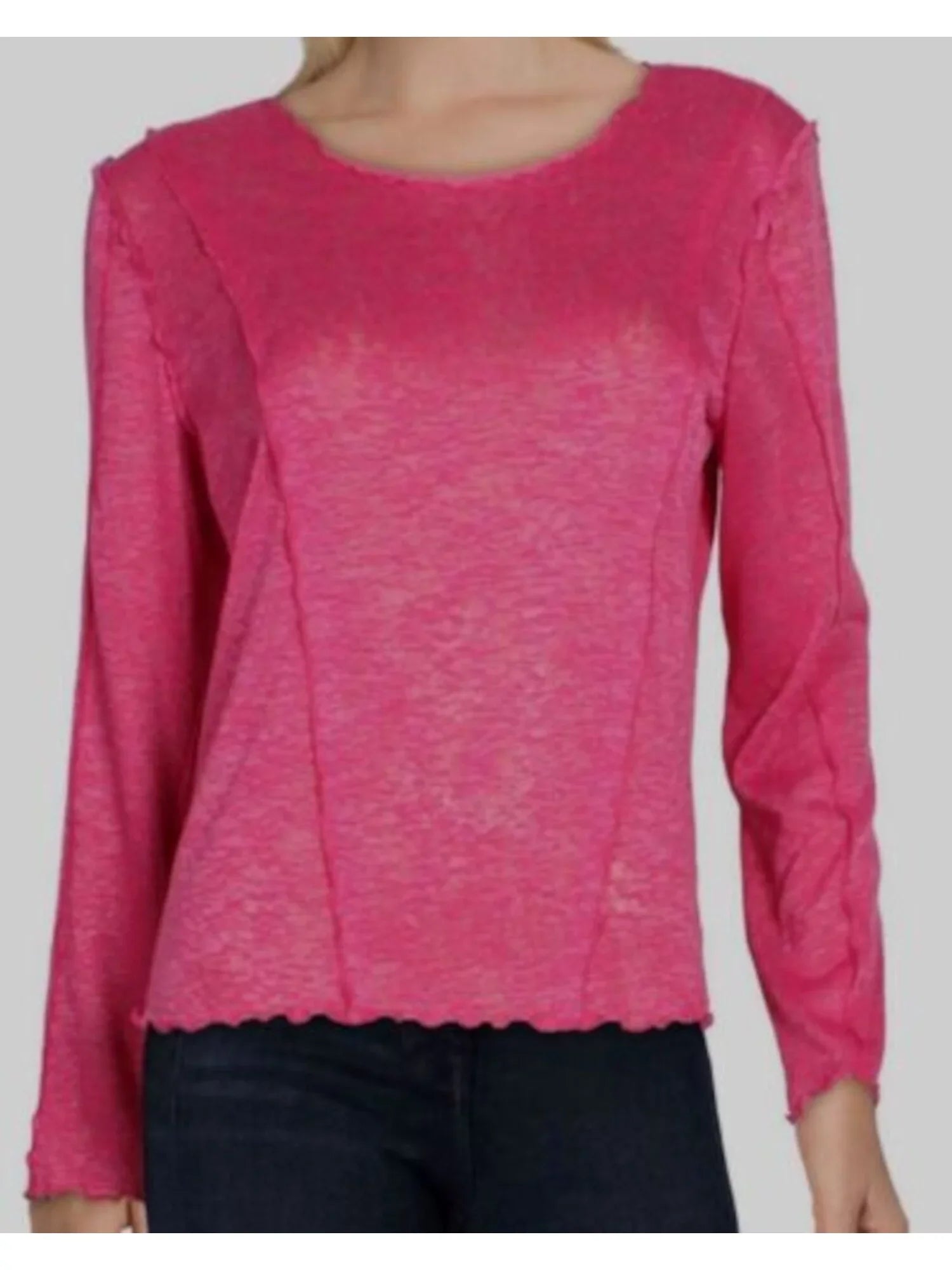 B NEW YORK Womens Pink Sizetretch Sizecalloped Sizeeam Detail Heather Long Sizeleeve Round Neck Top XL