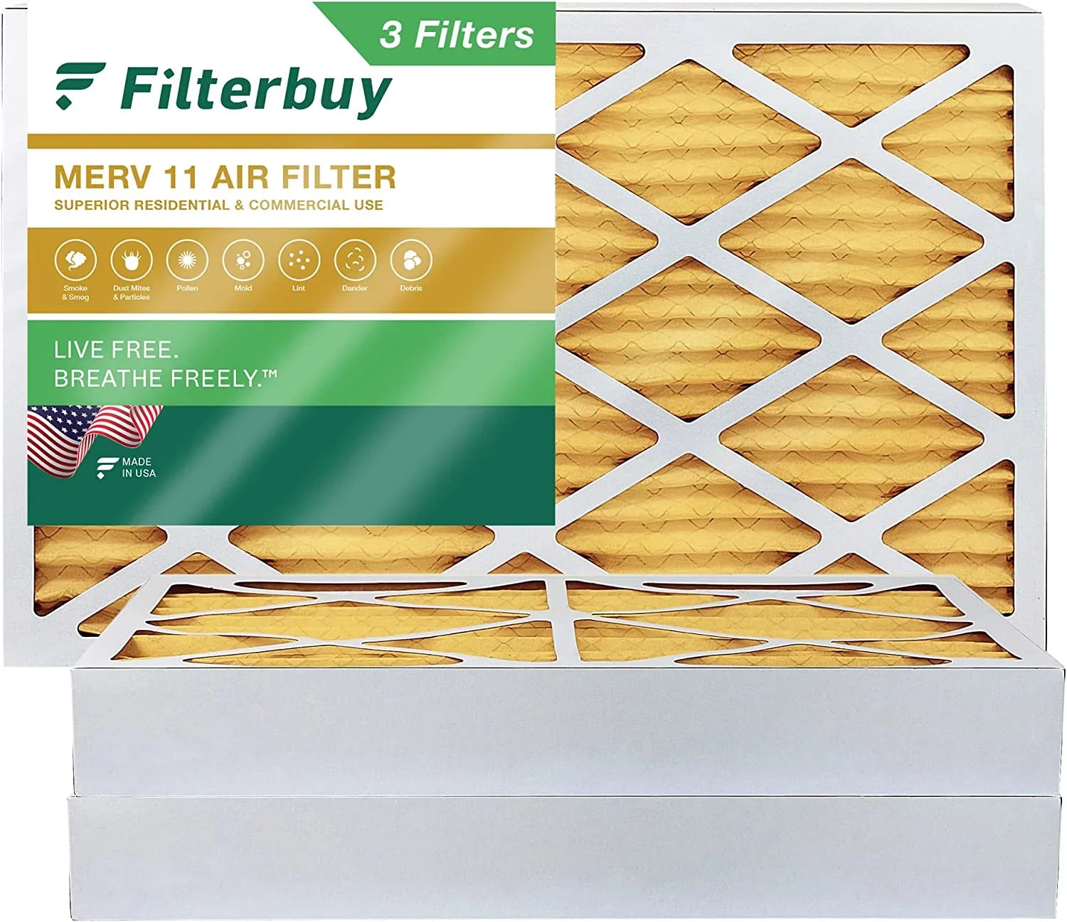 Filterbuy 12x24x4 MERV 11 Pleated HVAC AC Furnace Air Filters (3-Pack)