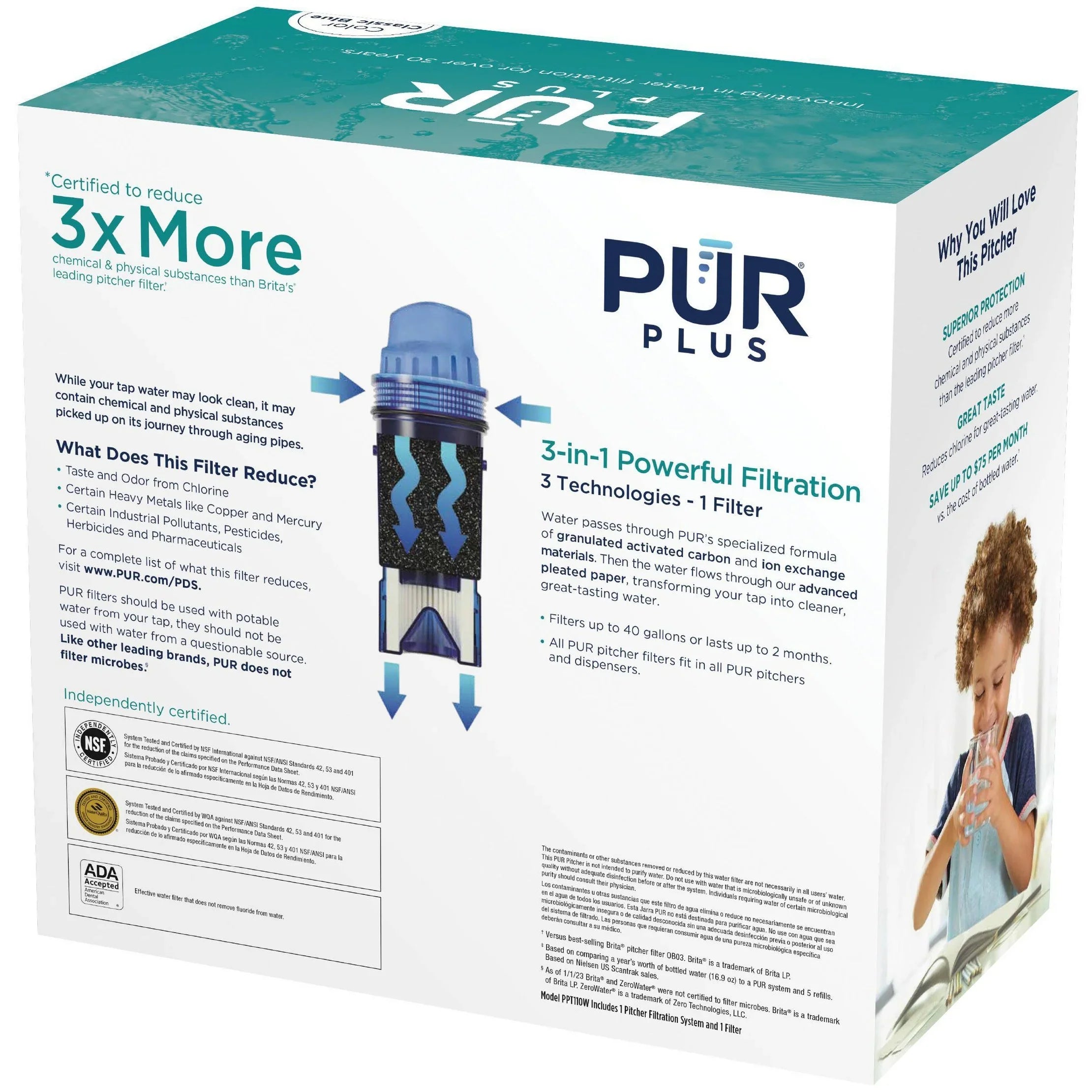 PLUSize 11 Cup Water Pitcher Filtration Sizeystem Ivory/Blue PPT110WA