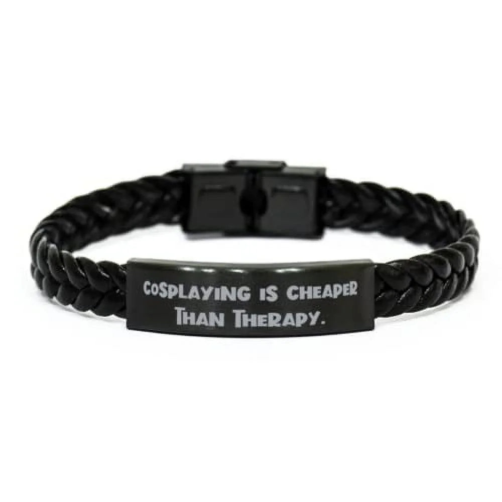 amangny Cosplaying is Cheaper Than Therapy. Braided Leather Bracelet, Cosplaying Present from, Love Engraved Bracelet for Men Women