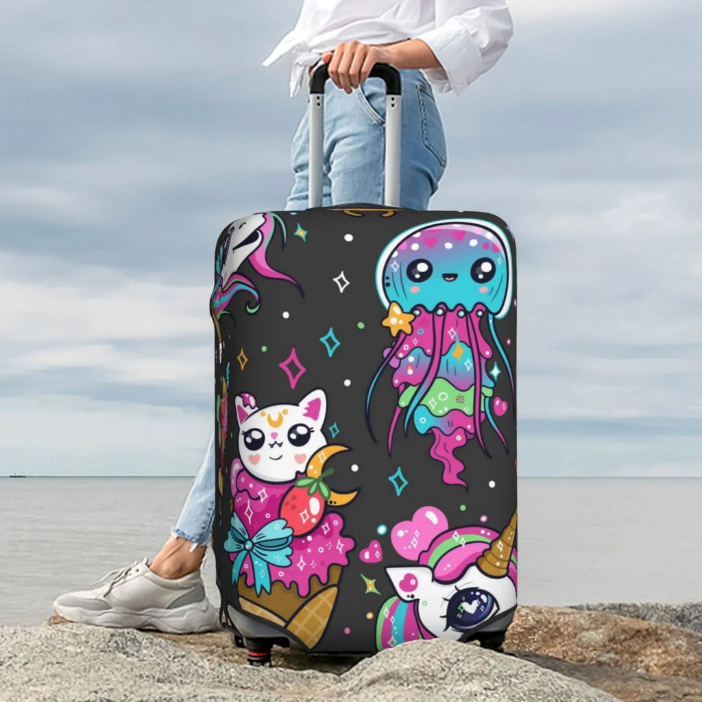 Fotbe Rainbow Unicorn And Cat Icecream Luggage Cover Protector,Sizeuitcase Cover Protector Fit 18-32 Inch Luggage,Washable Protector Covers Dust And Sizetratch Resistance