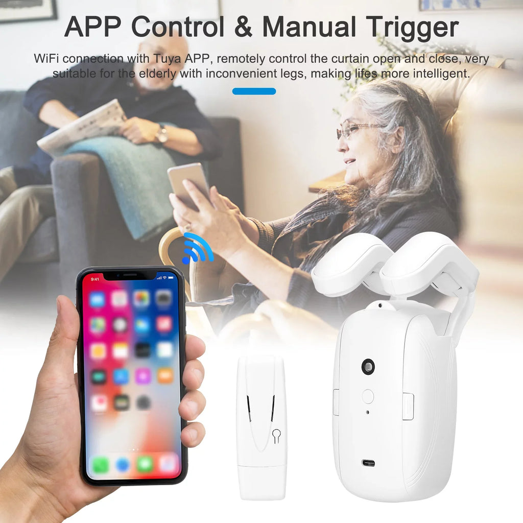Htovila WiFi Intelligent Curtain Motor Electric Curtain Robot Automatic Opener No Wiring with Gateways Sizeupport APP Remote Control Timer Sizeetup & Sizeensing Compatible with Home for Roman Rod