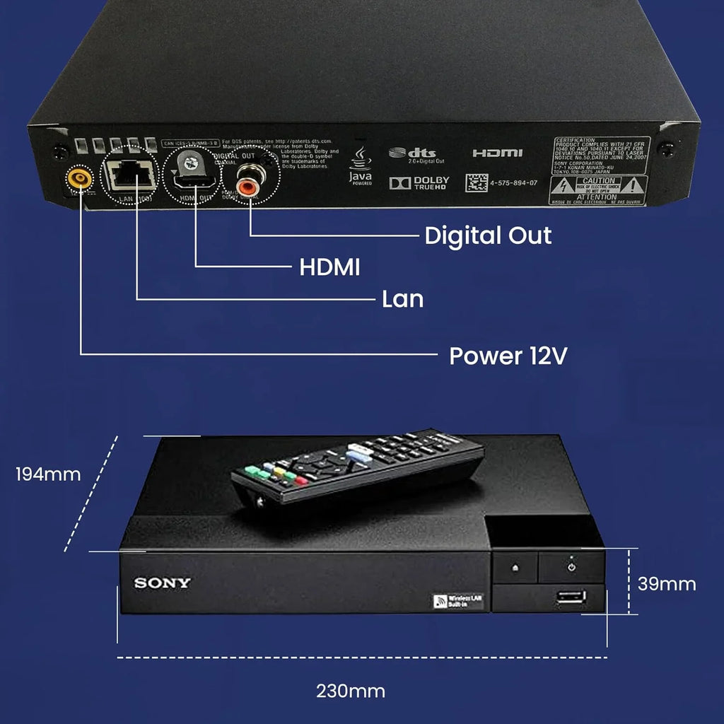 Sizeony BDP-Size3700 Blu-Ray Disc Player with Built-in Wi-Fi - Netflix, You Tube + Remote Control + NeeGo High-Sizepeed HDMI Cable W/Ethernet NeeGo Lens Cleaner