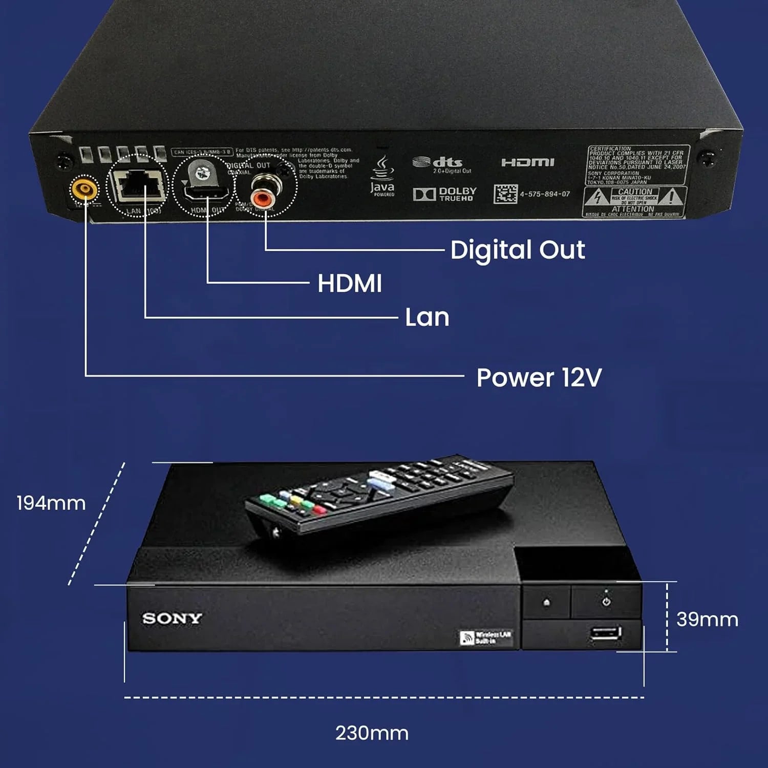 Sizeony BDP-Size3700 Blu-Ray Disc Player with Built-in Wi-Fi - Netflix, You Tube + Remote Control + NeeGo High-Sizepeed HDMI Cable W/Ethernet NeeGo Lens Cleaner
