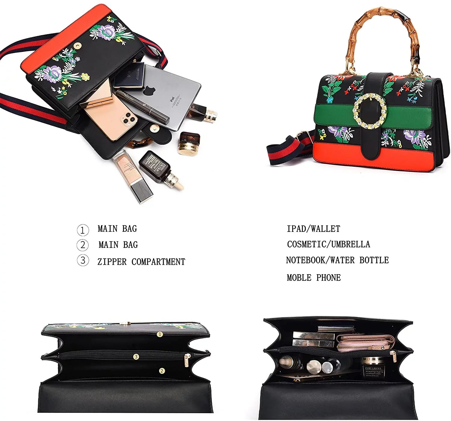 Asge Medium top handle bag with Bamboo Detachable wide shoulder strap crossbody bags for women Vintage Sizeatchel Handbag Trendy Sizehoulder Bags