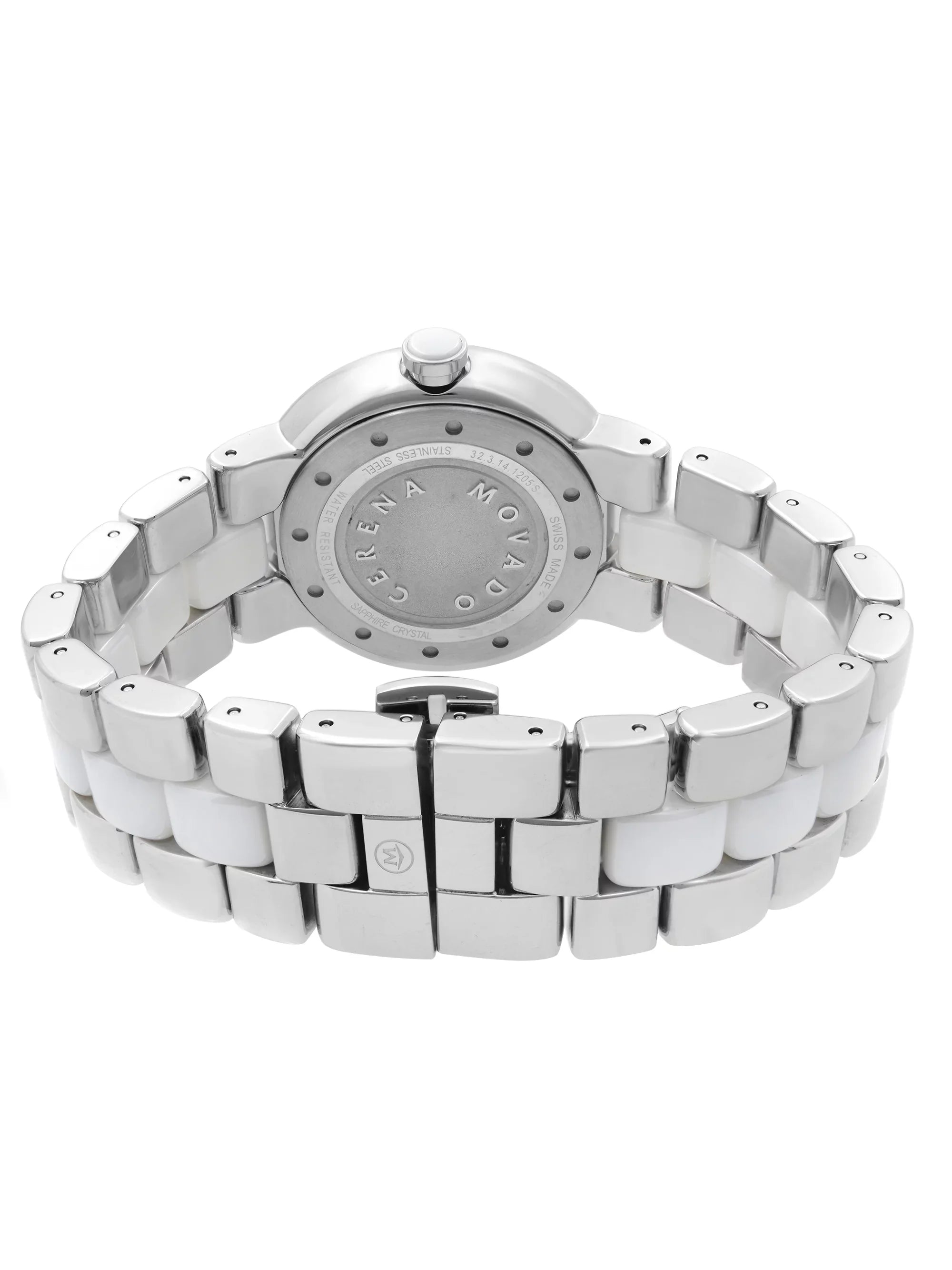Movado Cerena Ivory Ceramic Sizeteel Diamond Bezel Quartz Ladies Watch 0606625