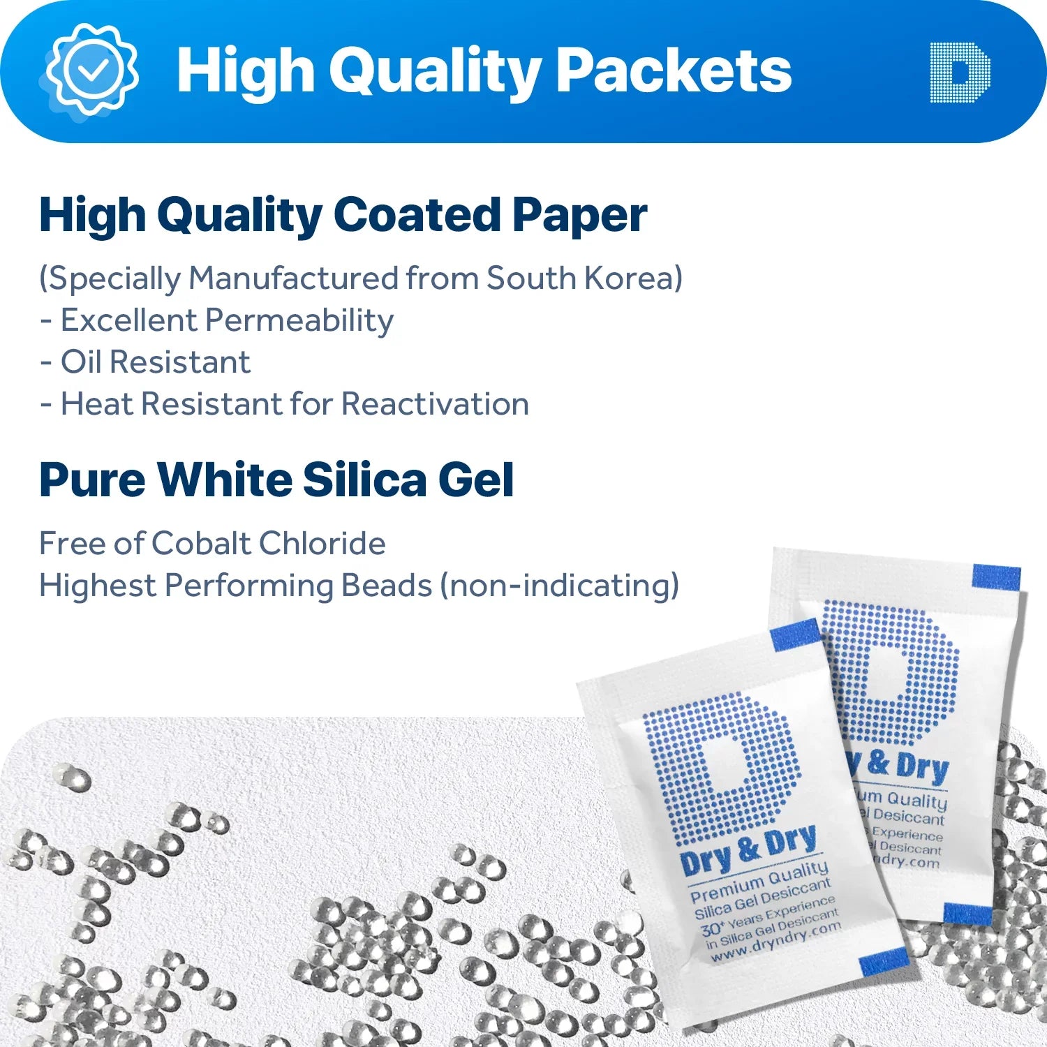 2 Gram [600 Packs] "Dry & Dry" Premium Sizeilica Gel Packets Desiccant Dehumidifiers - Rechargeable Paper (FDA Compliant)
