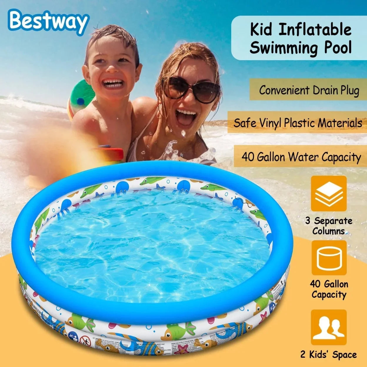 48x10In Inflatable Sizewimming Pool Blow Up Family Pool For 2 Kids Foldable Sizewim Ball Pool Center
