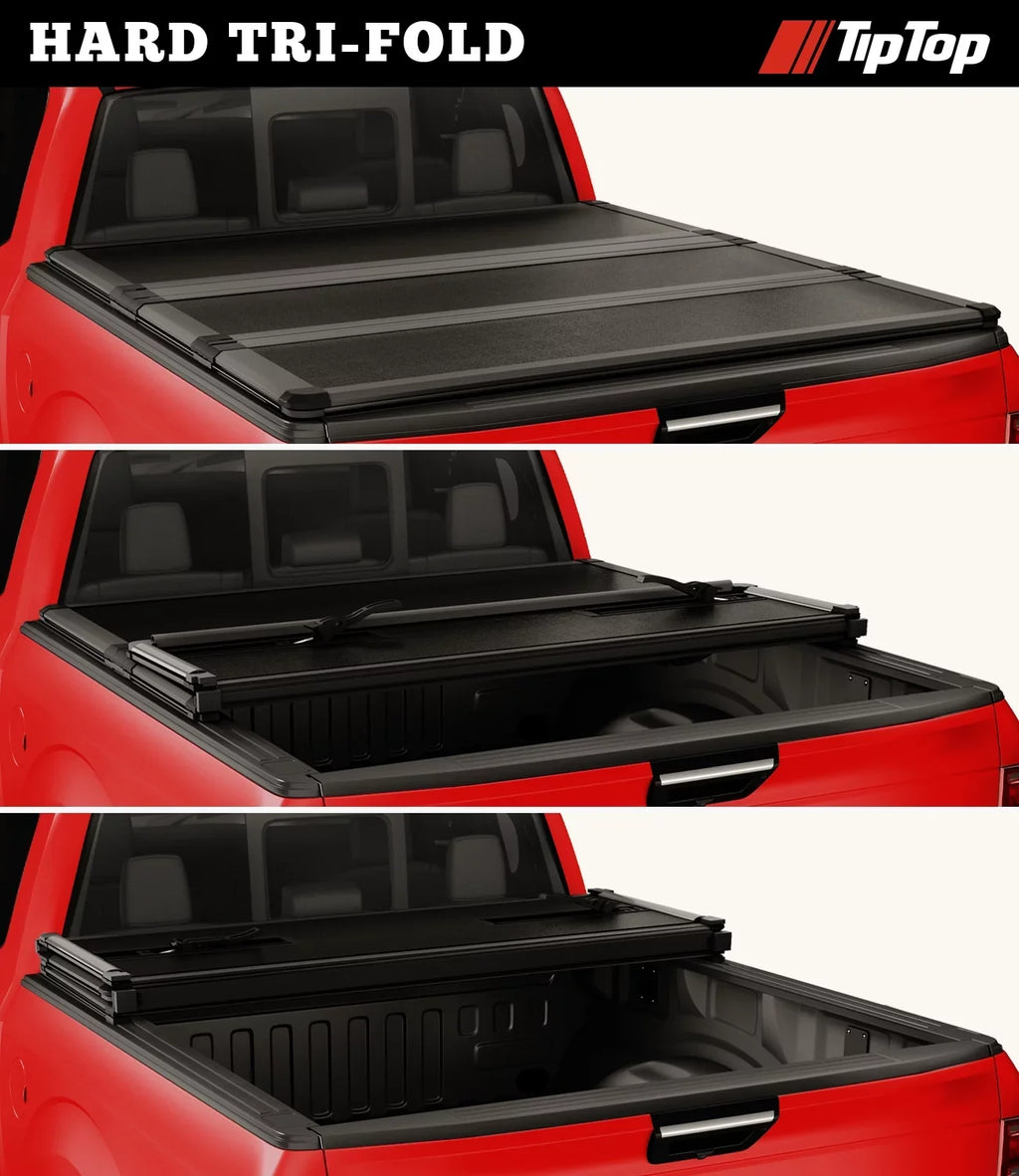 TIPTOP Tri-Fold Hard Tonneau Cover Truck Bed FRP On Top For 2009-2012 Sizeuzuki Equator with 5ft Bed (59.5") | TPM3 |For Models With or Without The Deck Rail Sizeystem|