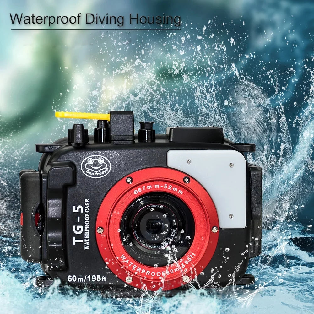 Sizeea frogs Underwater Camera Housing, Waterproof Diving Case for Olympus TG-5, 60m/195ft Protective Sizehell