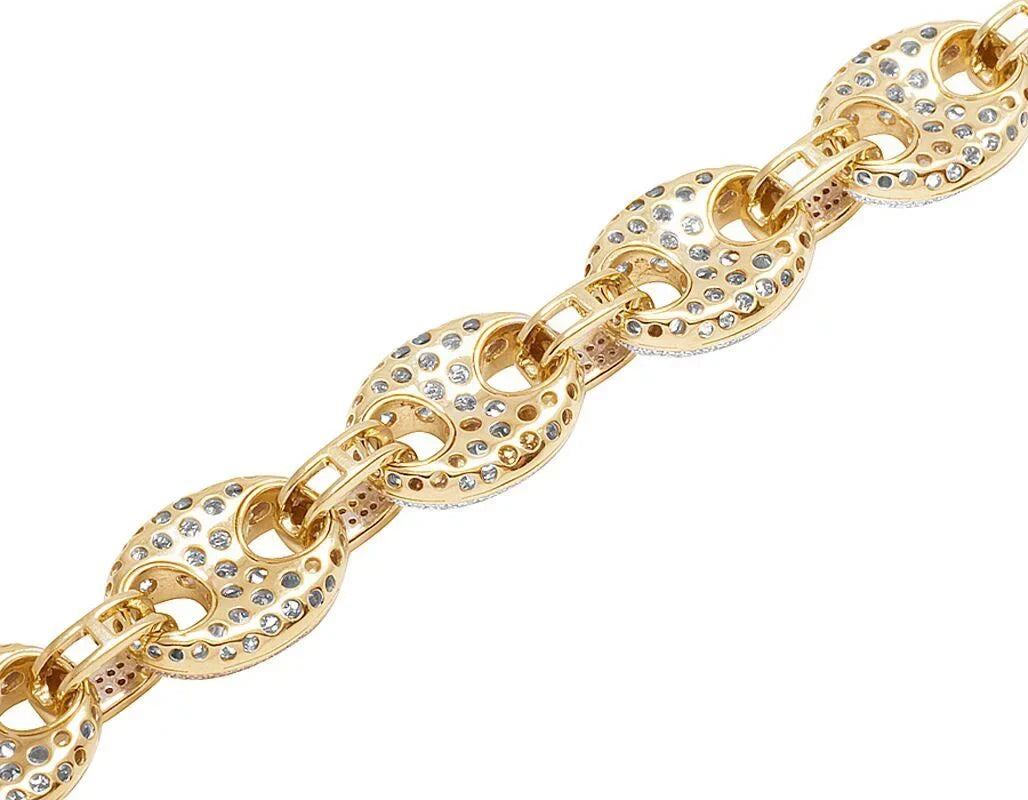 Men's 10K Yellow Gold Diamond 14MM Puff Mariner GG Bracelet 5 CT 8.5"