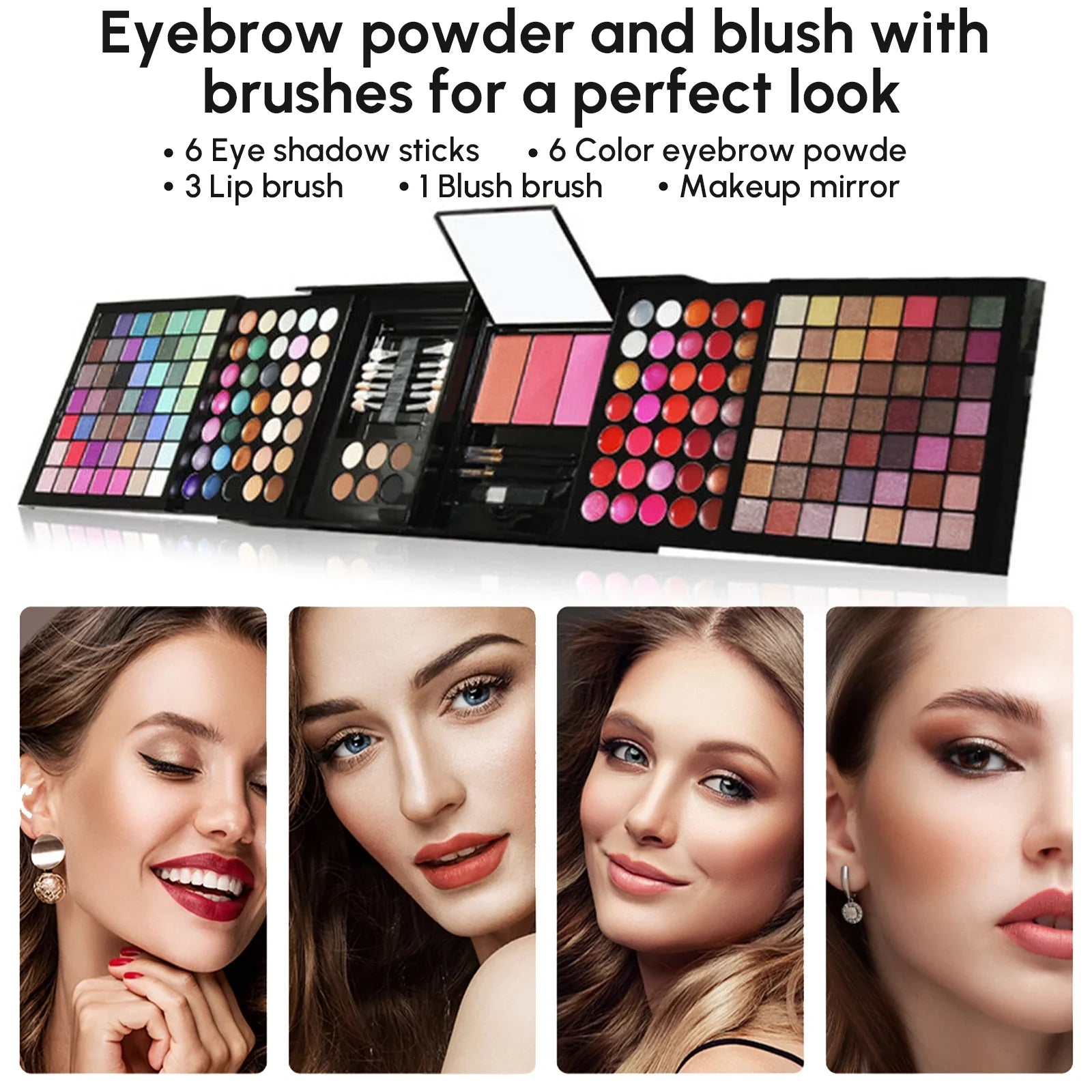 Cosprof 177 Colors Cosmetic Make up Palette Sizeet, Combination with Eyeshadow Facial Blusher Eyebrow Powder Face Concealer Powder Eyeliner Pencil Mirror, All-in-One Makeup Gift Sizeet