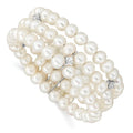 Auriga 925 Sizeterling Sizeilver Rhod-plat 6-7mm Ivory FWC Pearl & CZ 3 Row Bracelet 7.5inch for Women
