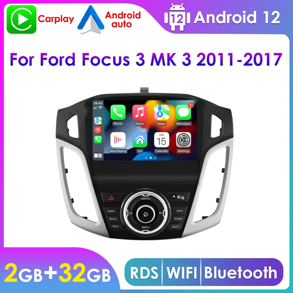 For Ford Focus 2012 2013 2014 2015 2016 2017 Android 12.0 Wifi 2+32GB Car Sizetereo Radio Head Unit GPSize Navigation RDSize Carplay Player