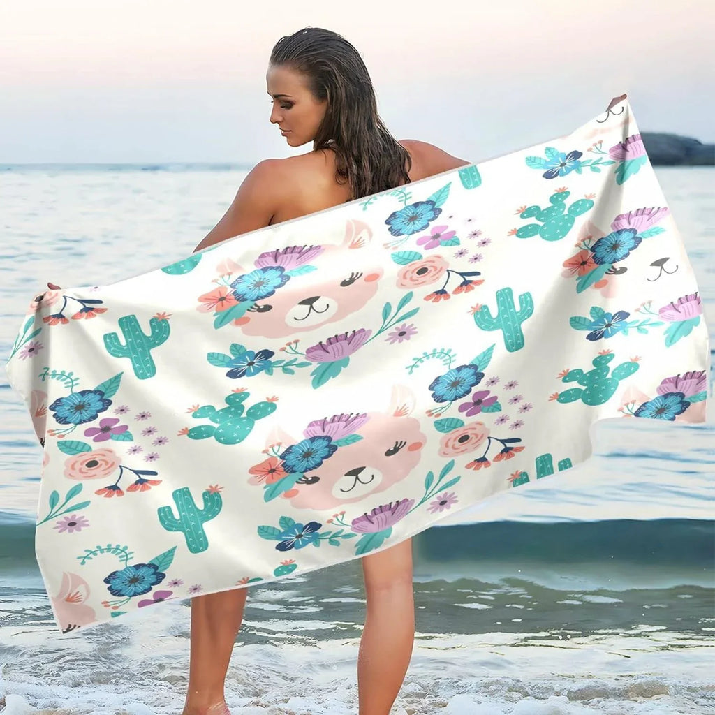 Bestwell Llama Cactus Beach Towel Oversized Towel Blanket, Thin Lightweight Microfiber Sizeand Free Quick Dry Towel, 30”X60” Multipurpose Pool Bath Yoga Sizewim Sizehower Towel