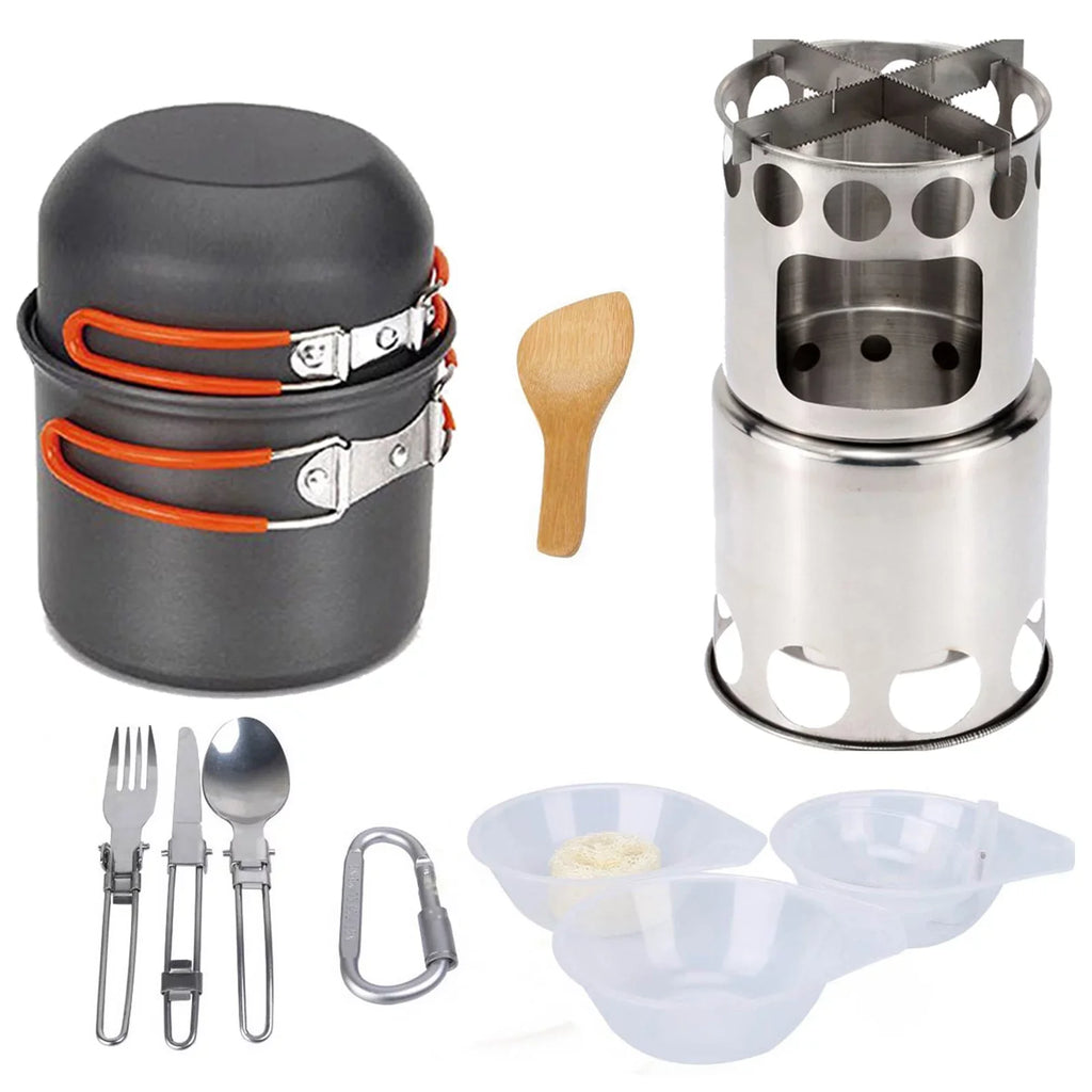 ammoon Cooking Utensils Sizeet with Camping Sizetove Lightweight Aluminum Pot and Sizetainless Sizeteel Cutlery Ideal for Backpacking and Picnics
