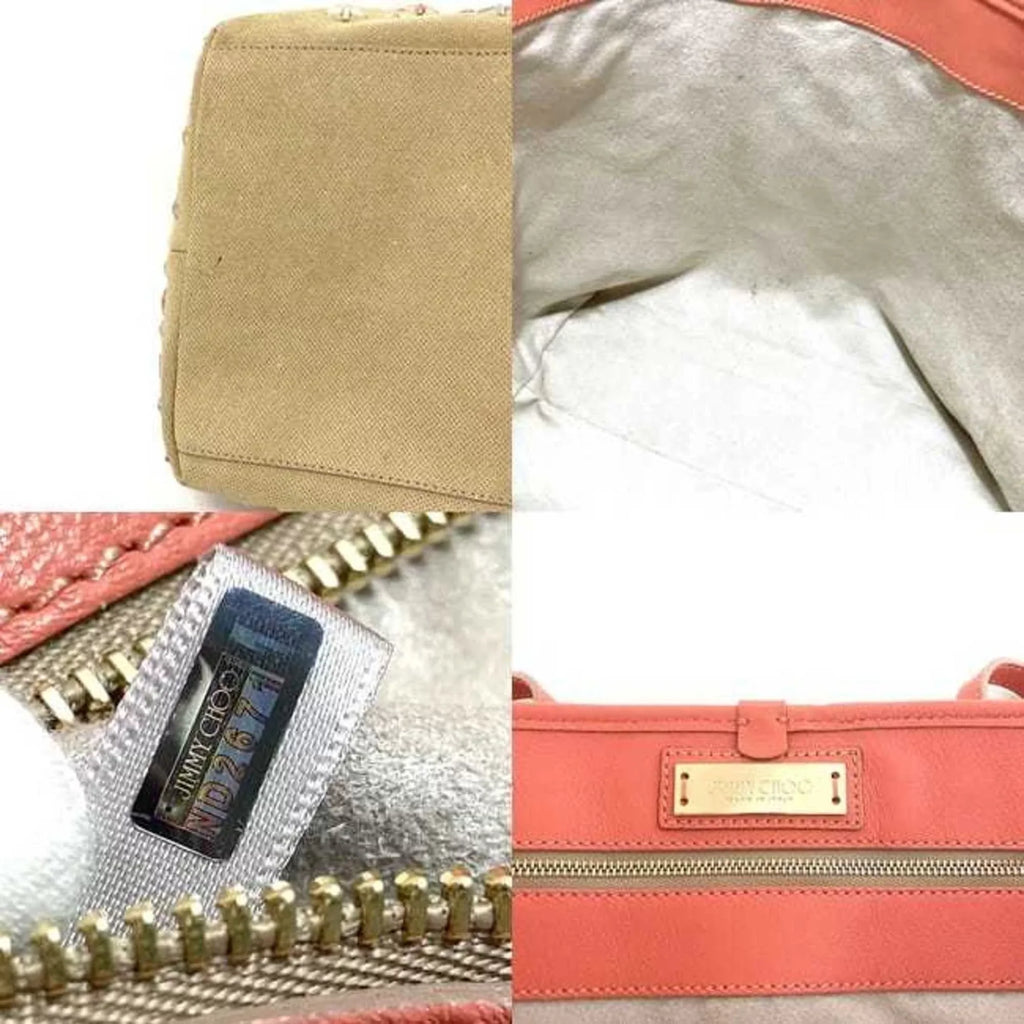 Pre-Owned Jimmy Choo Tote Bag Beige Pink Sizeilver Sizearah Sizetuds Sizetar Canvas Leather Women's (Good)