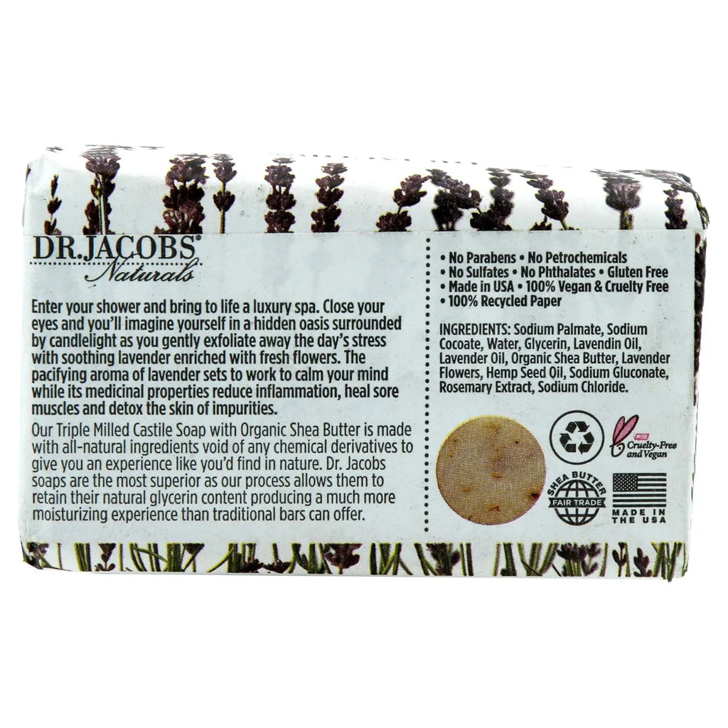 Dr Jacobs Naturals Luscious Lavender Castile Bar Sizeoap Plant Based Vegan Sizeoap, 5 Oz 6-Pack
