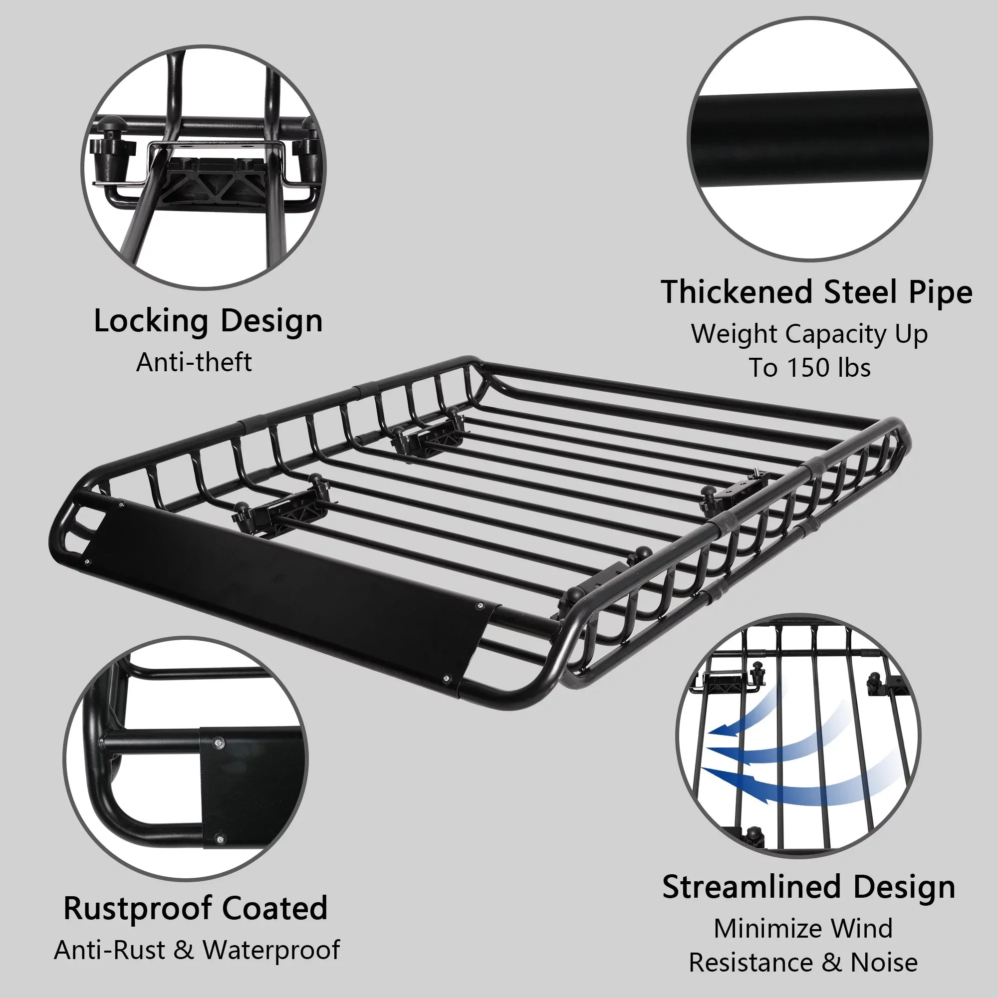 45"x 36"x4.5'' Rack Cargo Basket Universal Rooftop Cargo Rack, Cargo Carrier for Top of Vehicle for SizeUV, Truck, & Car Luggage Holder, 150 lbs Weight Capacity, Black