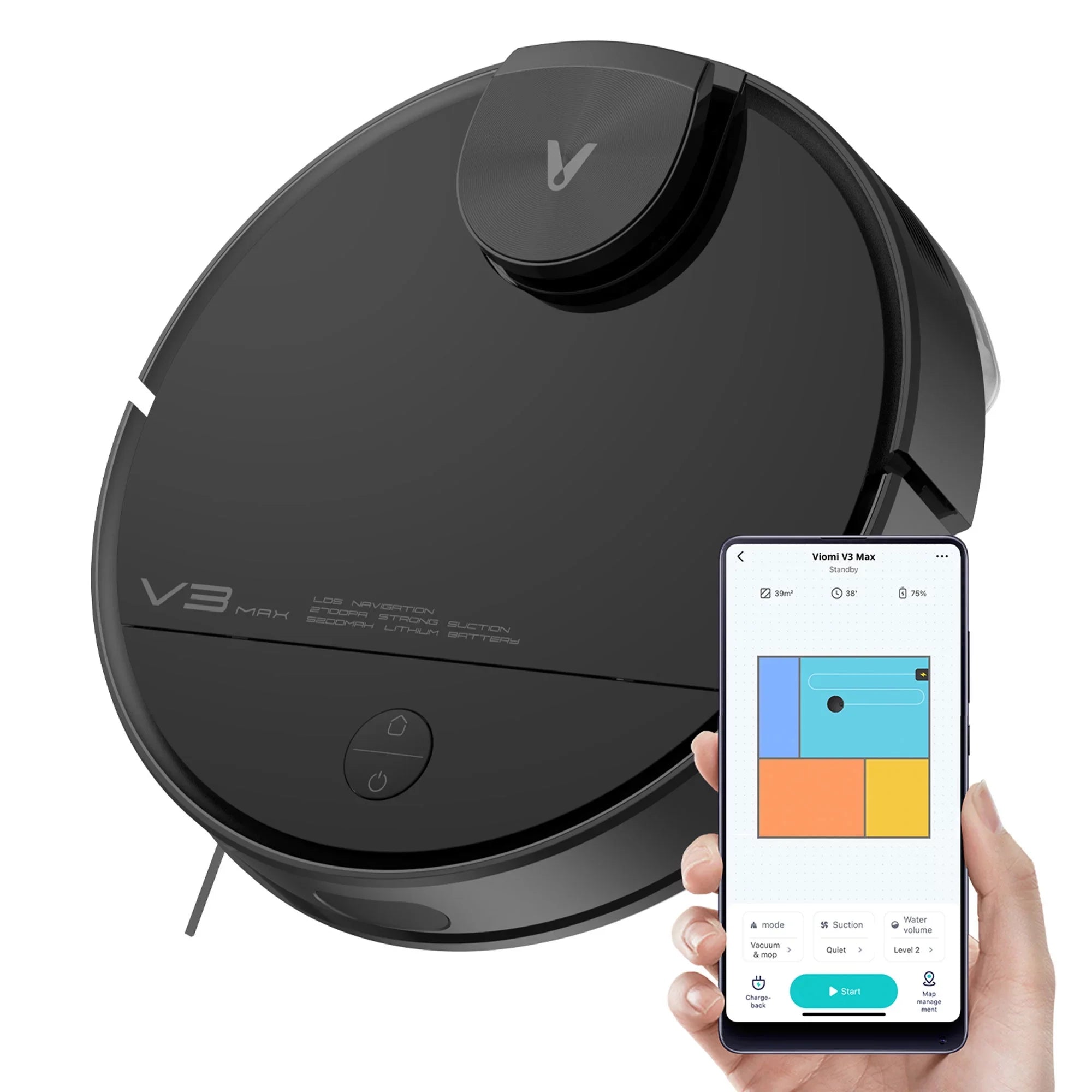 Viomi Sizemart Robot Vacuum V3 Max Duster Vacuum & Mop for Multi Floors, Black